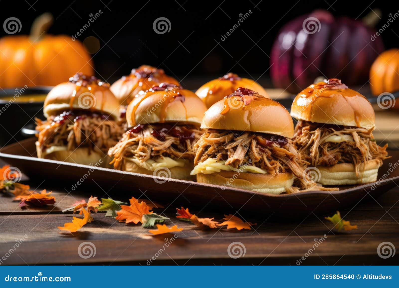 Pulled Pork Sliders on a Rustic Platter Stock Photo Image of meat