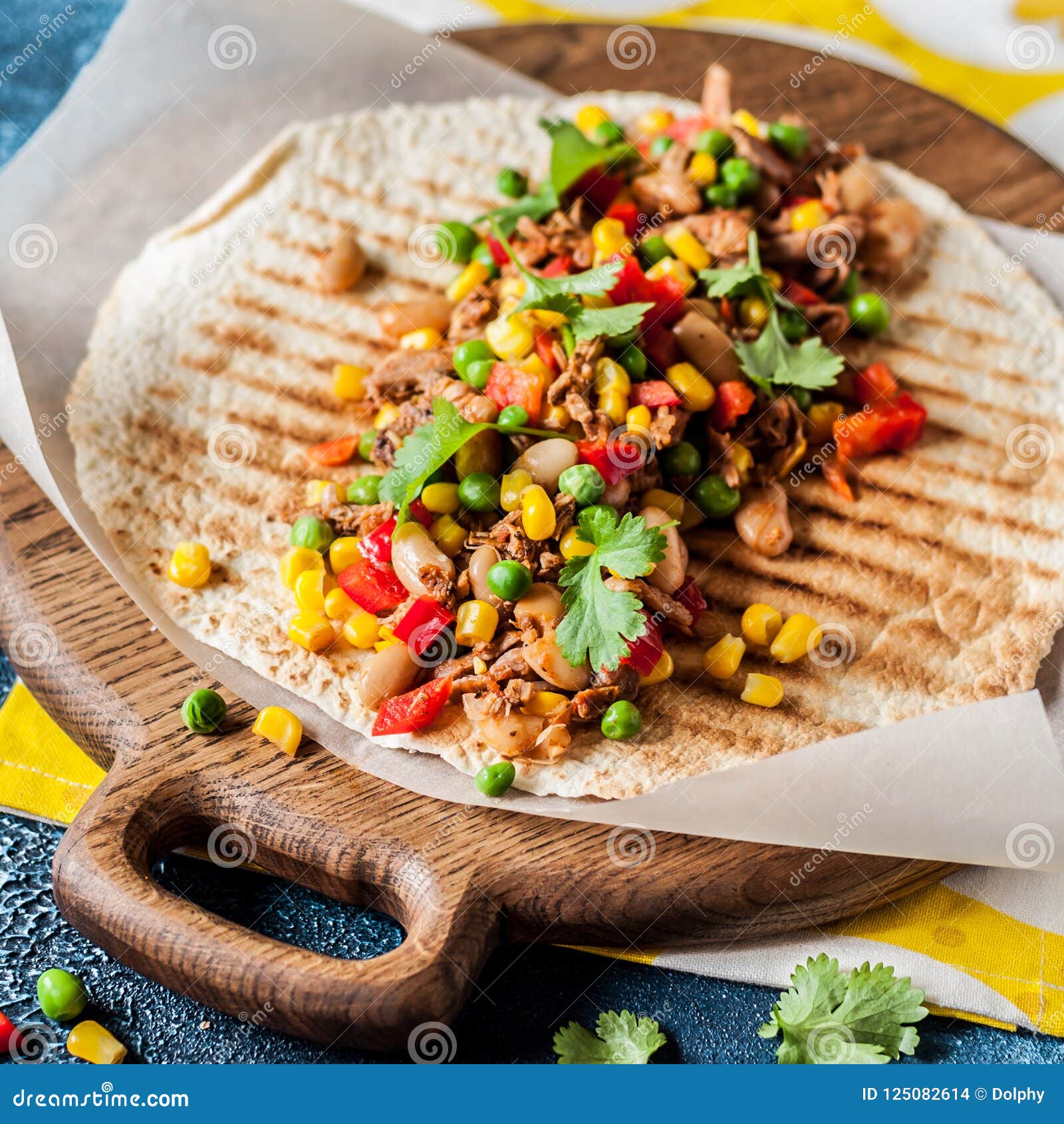 Pulled Pork and Vegetable Tortilla Wrap Stock Photo Image of green