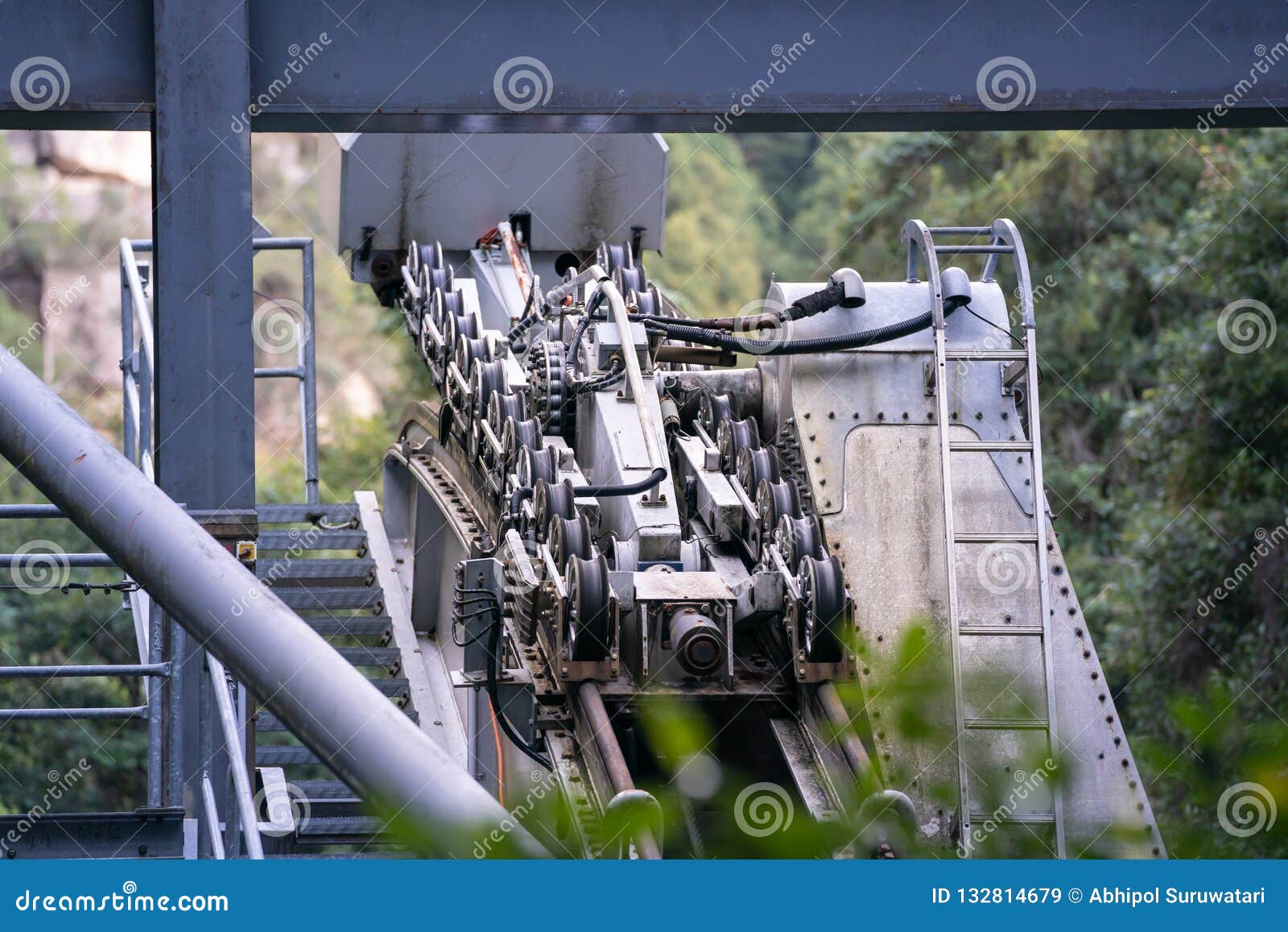 The Pulley Engine Gears of Ropeway on a Cabins or Funicular Railway