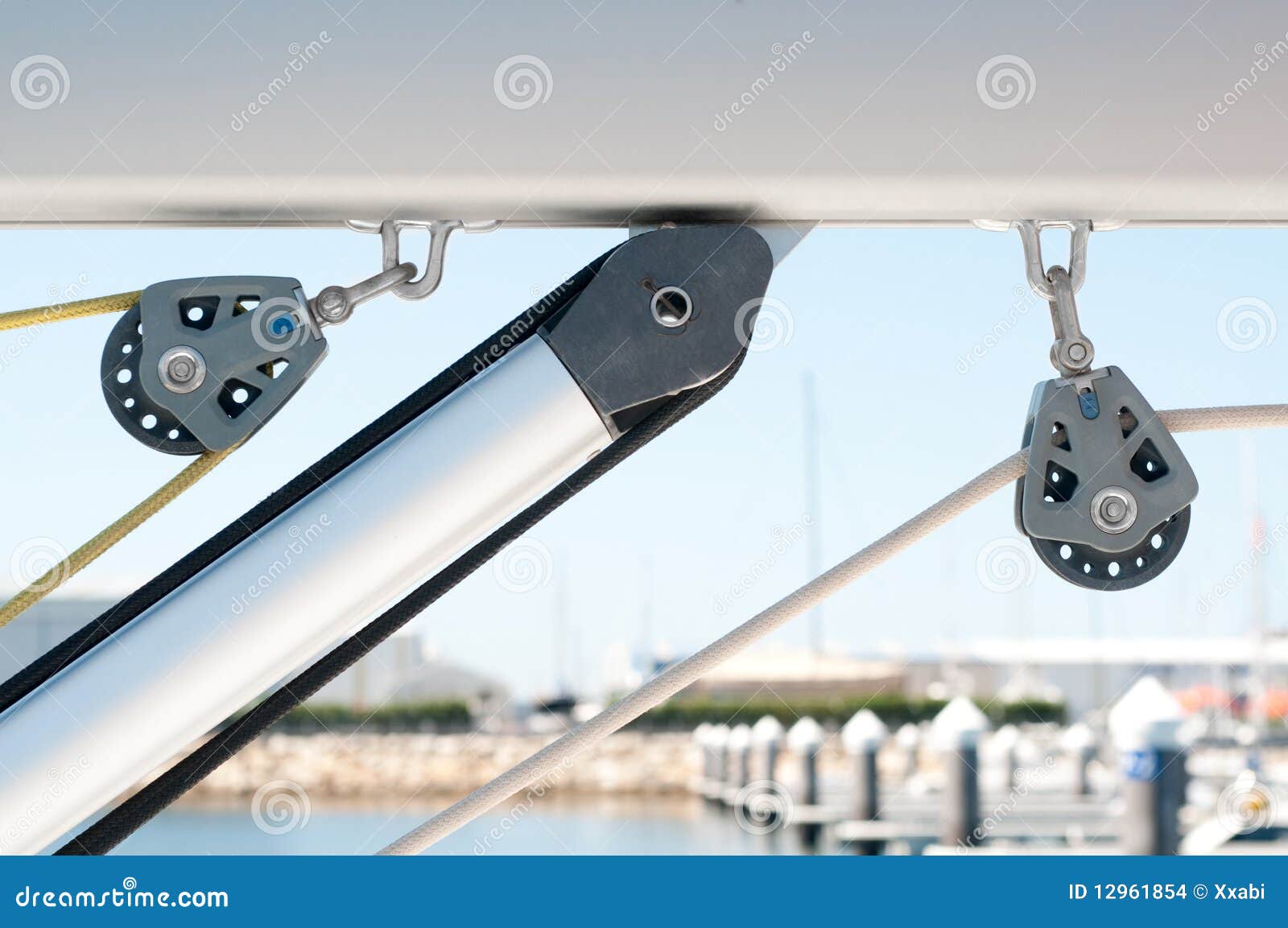 Pulleys on a sailboat stock photo. Image of blue, nautical 12961854