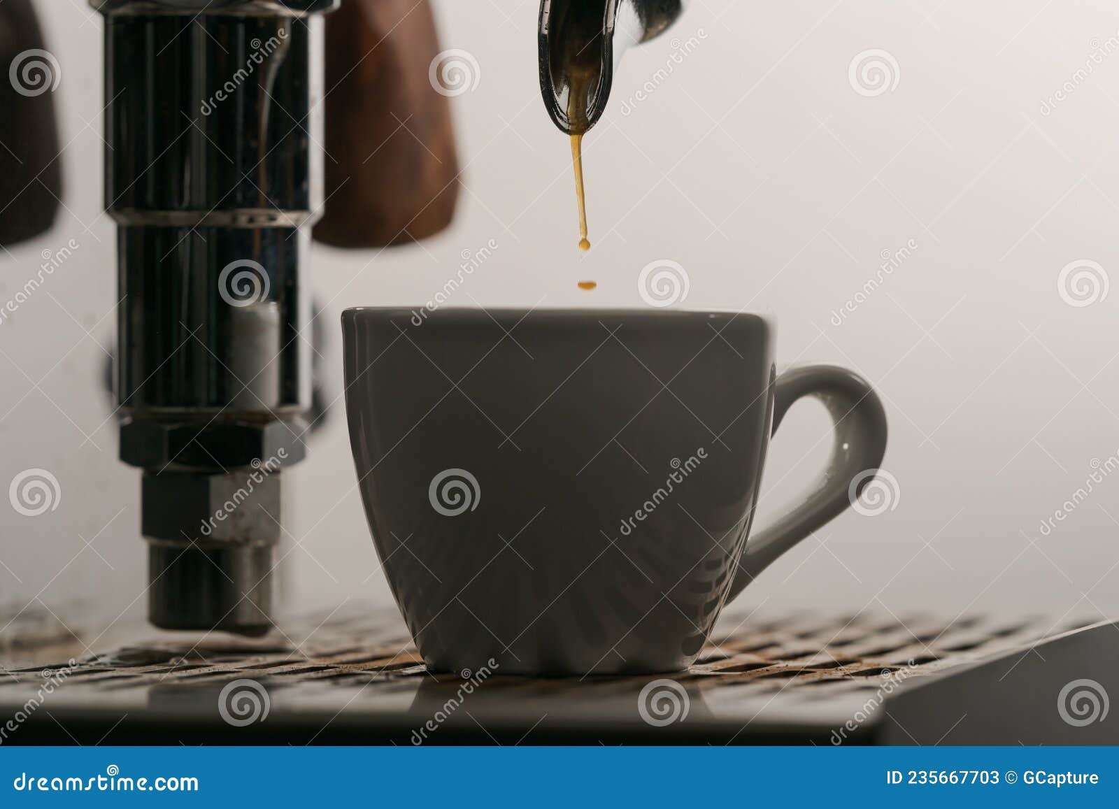 Pulling Espresso Shot with Single Spout Portafilter from Coffee Machine
