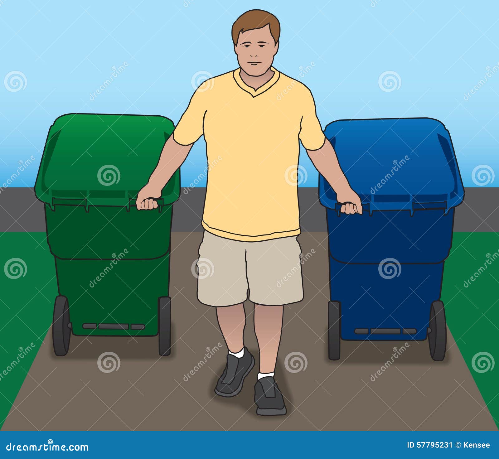 Pulling Trash Cans stock vector. Illustration of hands 57795231