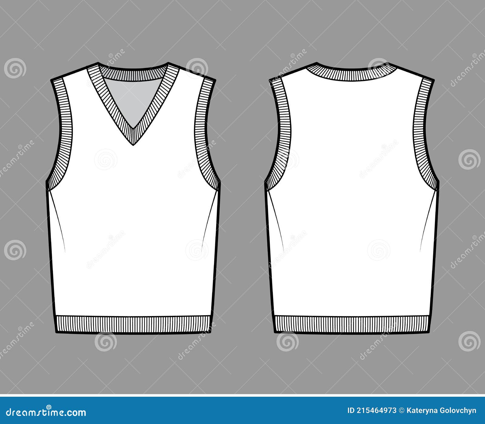 Pullover Vest Sweater Waistcoat Technical Fashion Illustration With  Sleeveless, Rib Knit V-Neckline, Oversized Body Stock Vector - Illustration  Of Isolated, Outdoor: 215464973