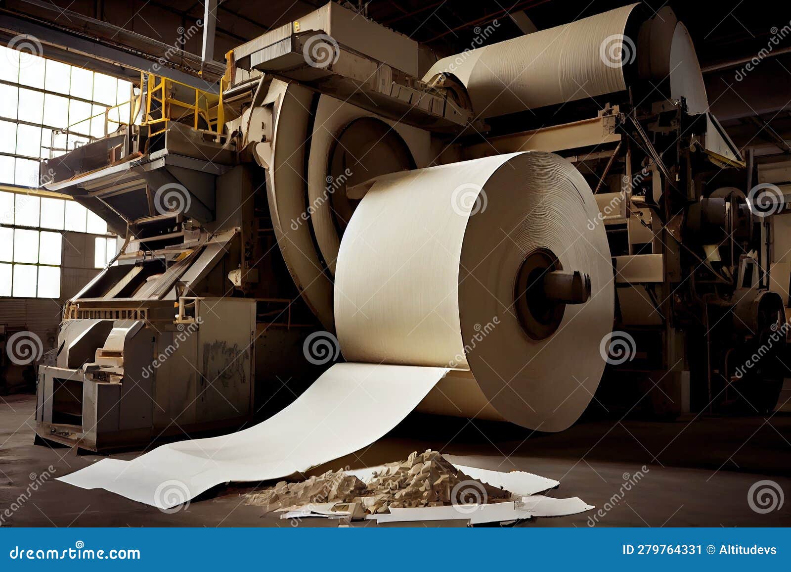 Pulp and Paper Machine in Action, with Conveyor Belt Transporting