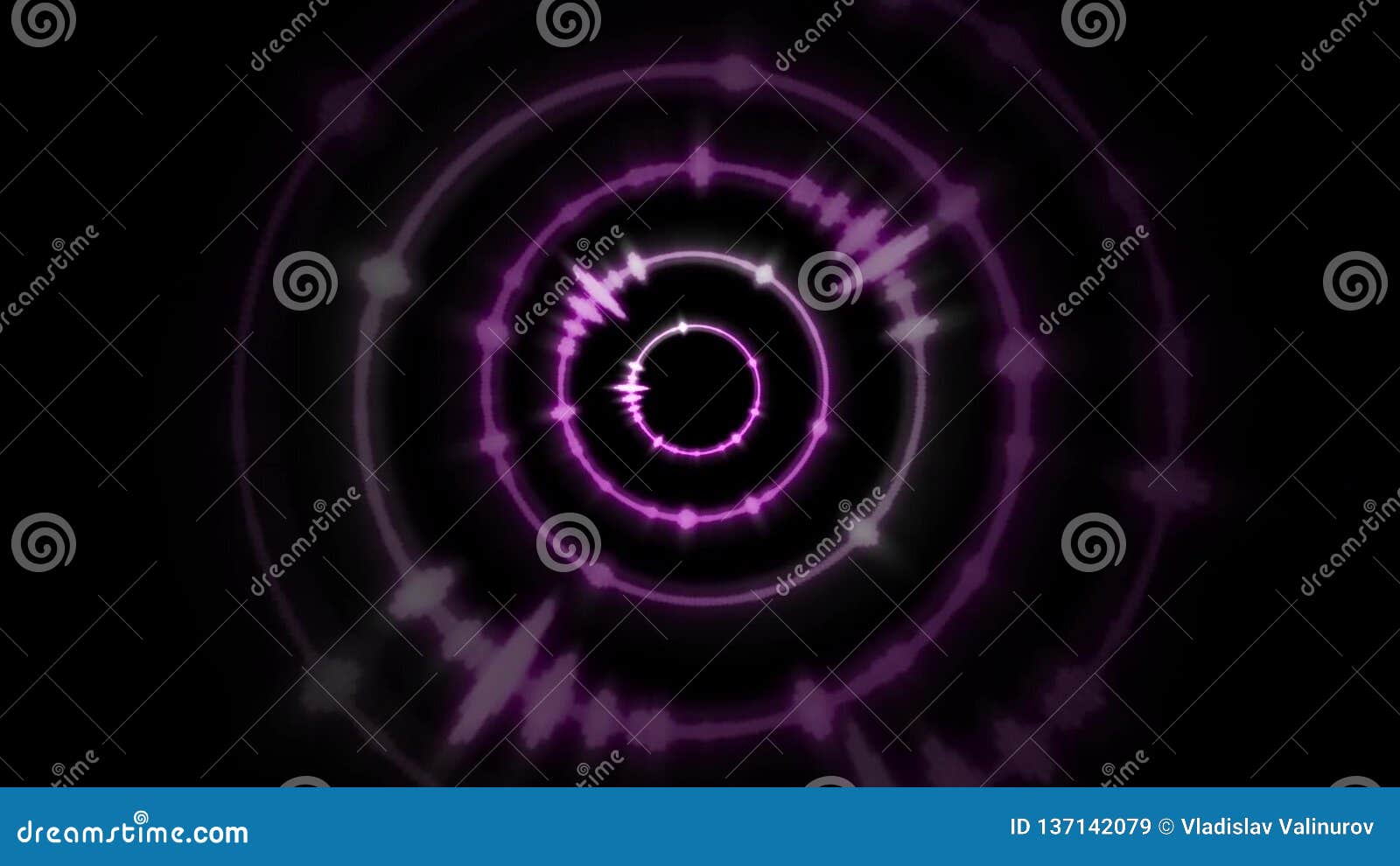 Pulsating Equalizer Rings Pink Neon Light on a Black Background Stock