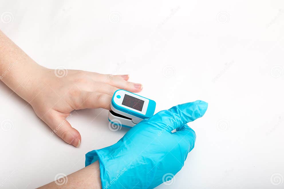 Pulse Oximetry with the Portative Mechanism on White Background Stock