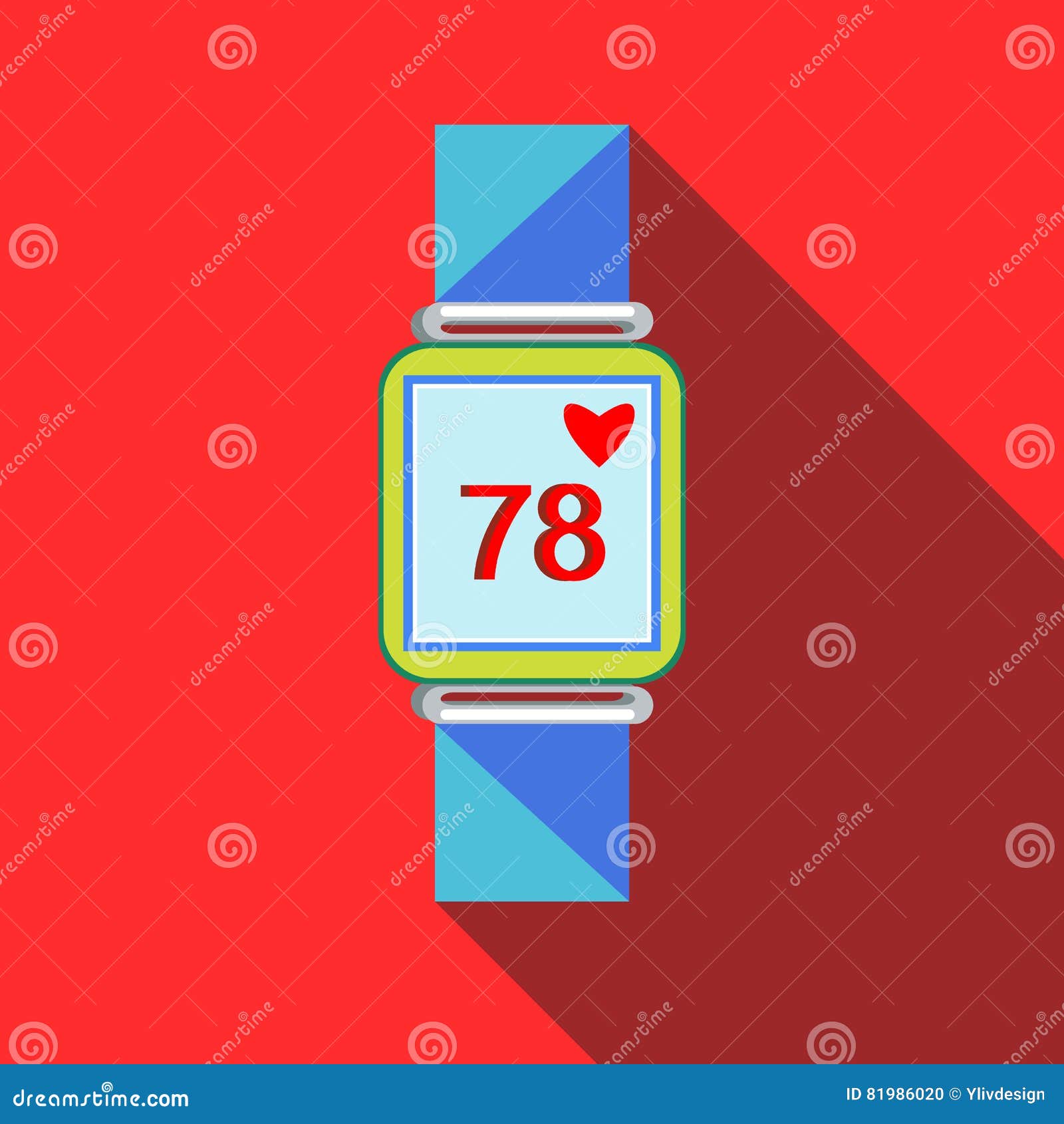 pulsometer heart rate watch icon, flat style