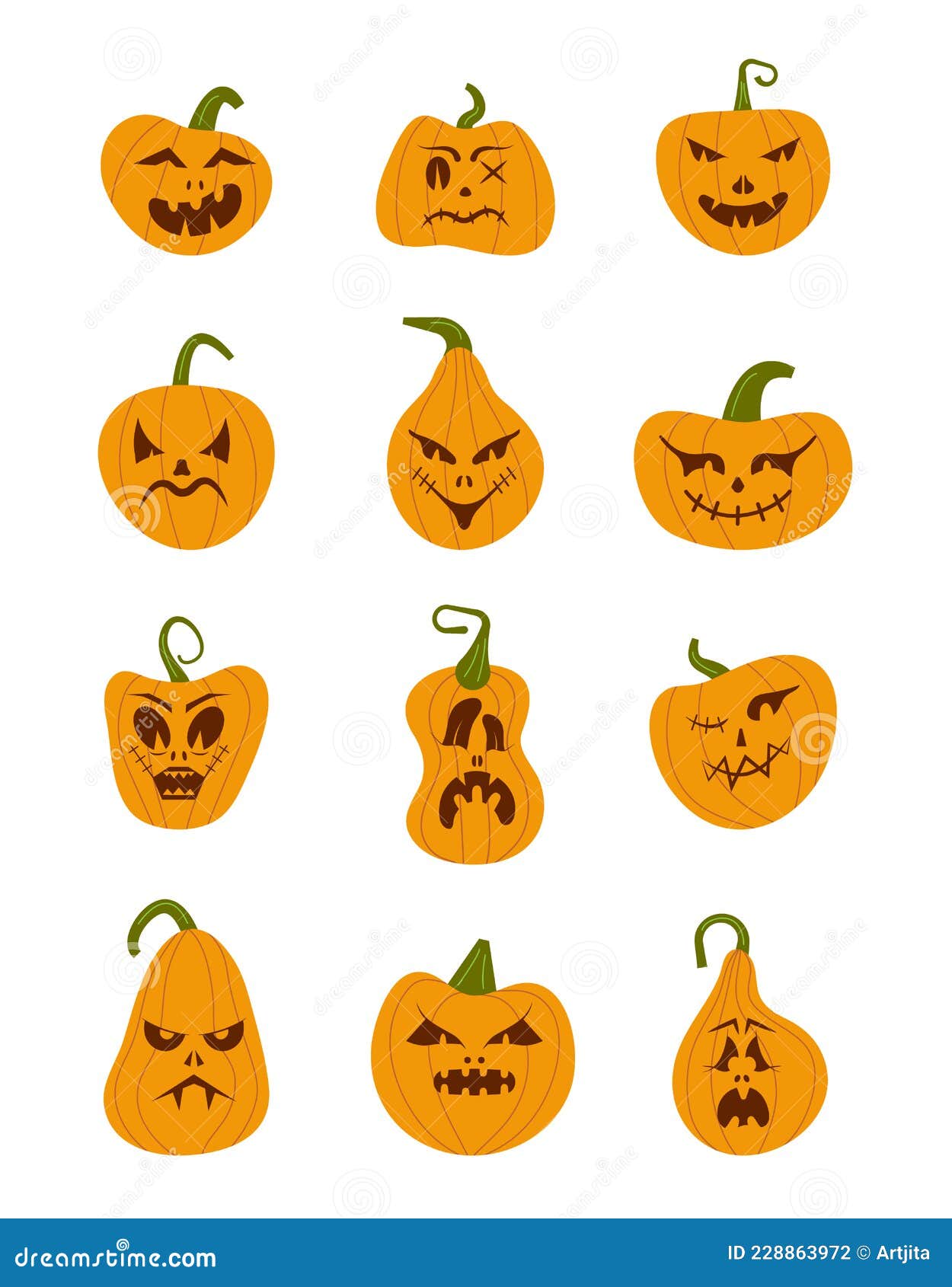 Pumkin Scary Halloween Face Vector Set. Halloween Pumpkin or Ghost ...