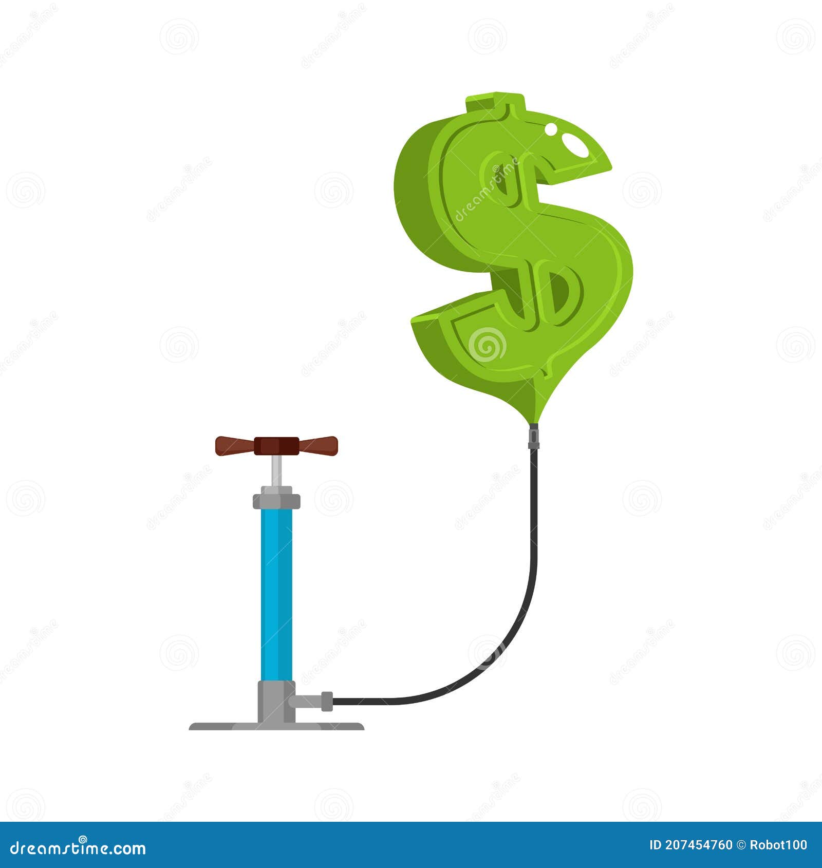 Pump Dollar. Hand Air Pump USD Price Rise Stock Vector Illustration