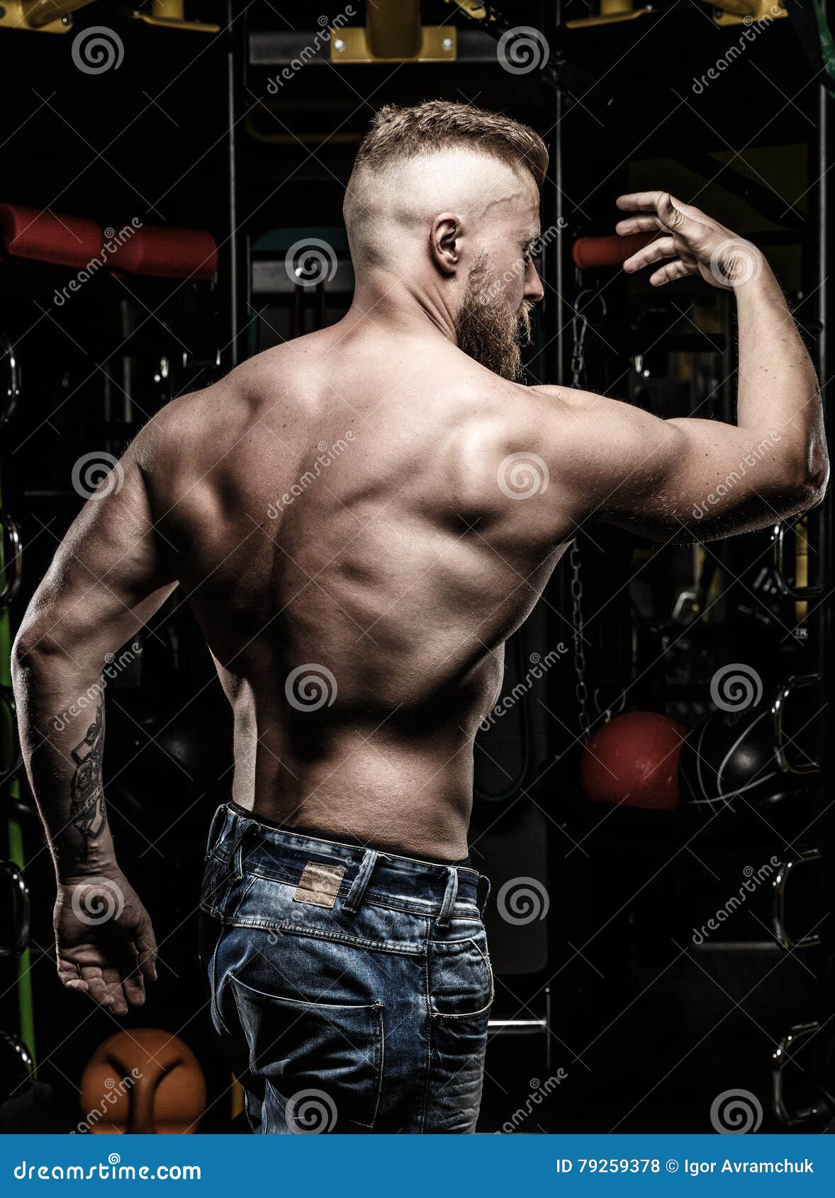 Pumped Shirtless Man in Jeans at the Gym Stock Photo Image of naked
