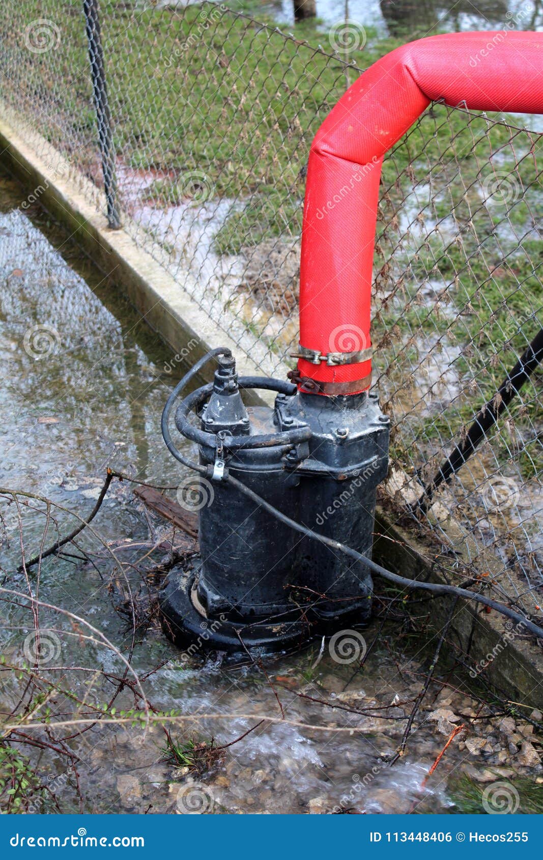 Pumpendes Wasser Der Wasserpumpe Durch Großen Roten Schlauch Stockfoto -  Bild von während, wasser: 113448406