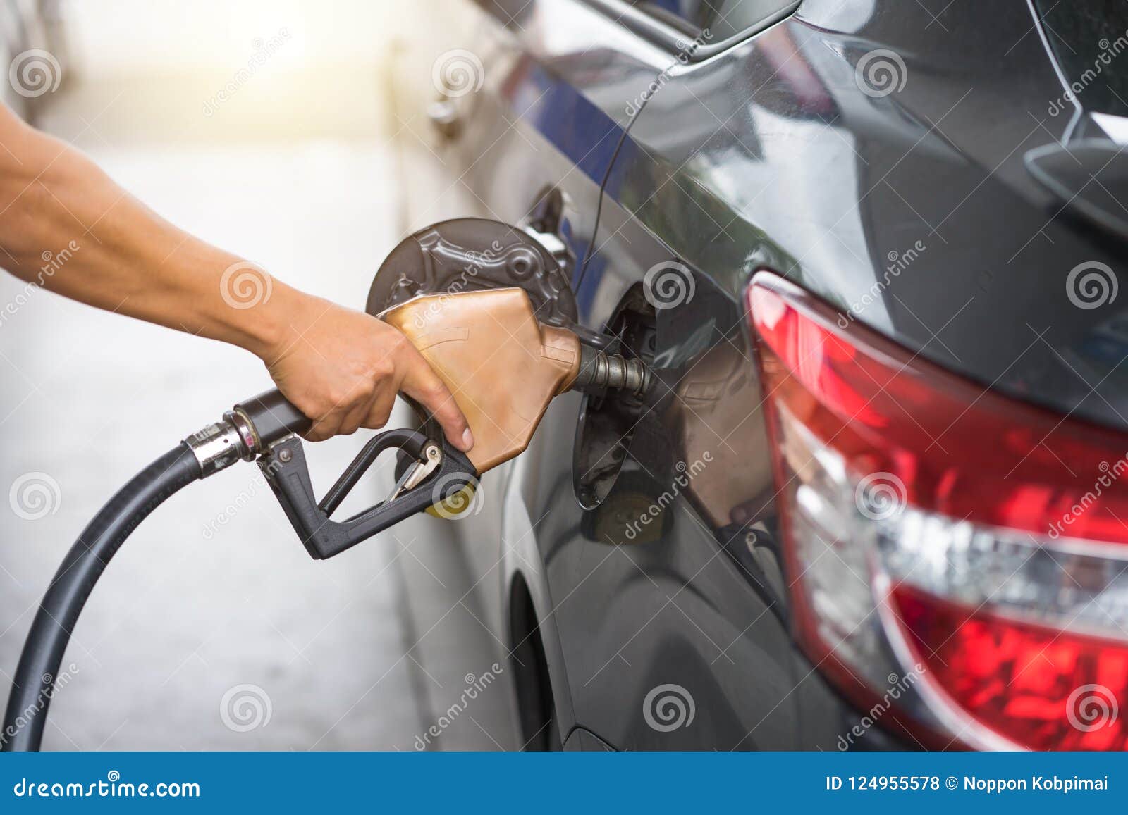 Pumping Gasoline Fuel in Car at Gas Station Pump, Refueling Fossil Fuel.  Stock Photo - Image of person, biological: 124955578