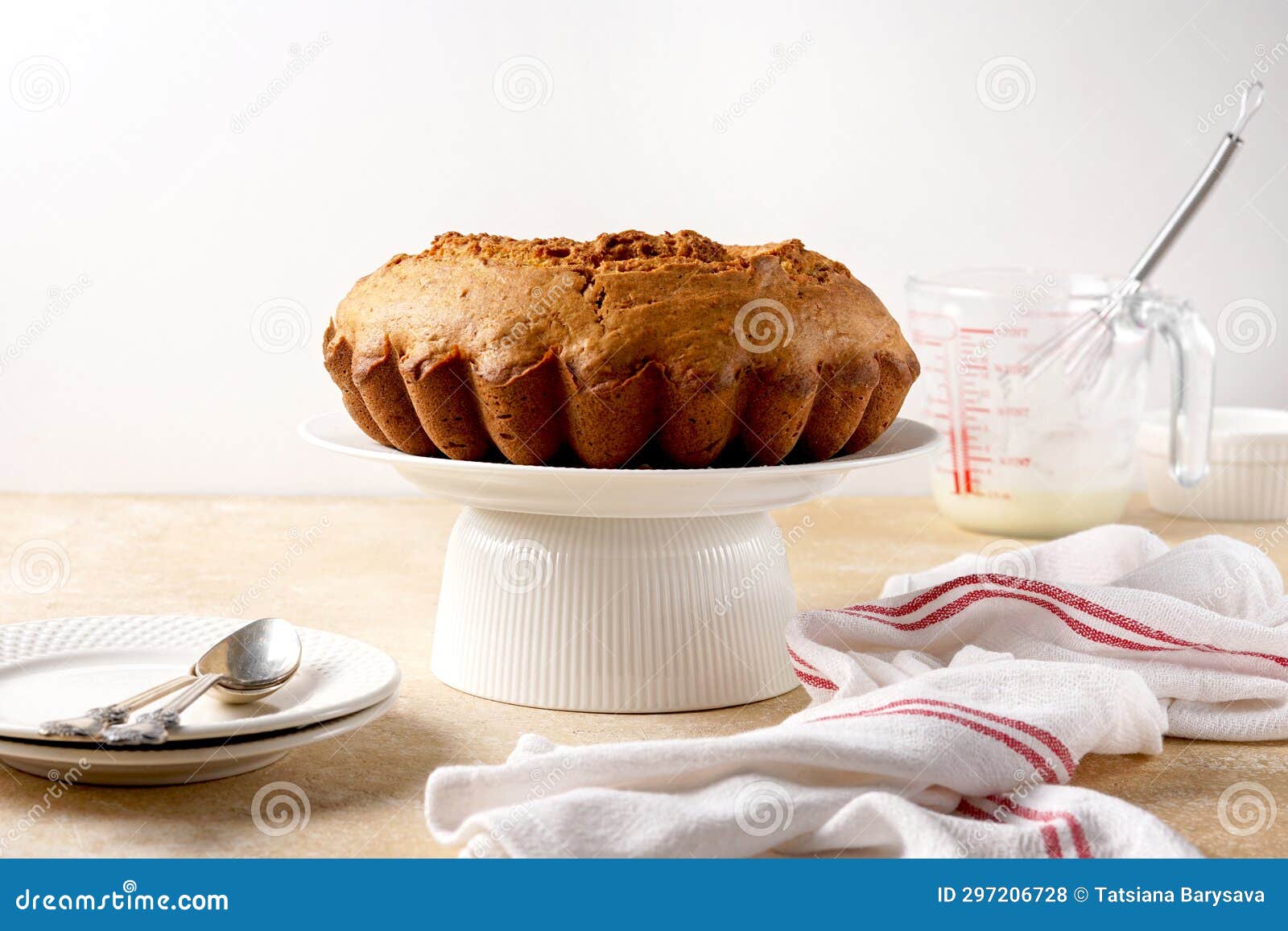 Pumpkin Bundt Cake Ready for Icing on a Cake Stand Stock Photo Image