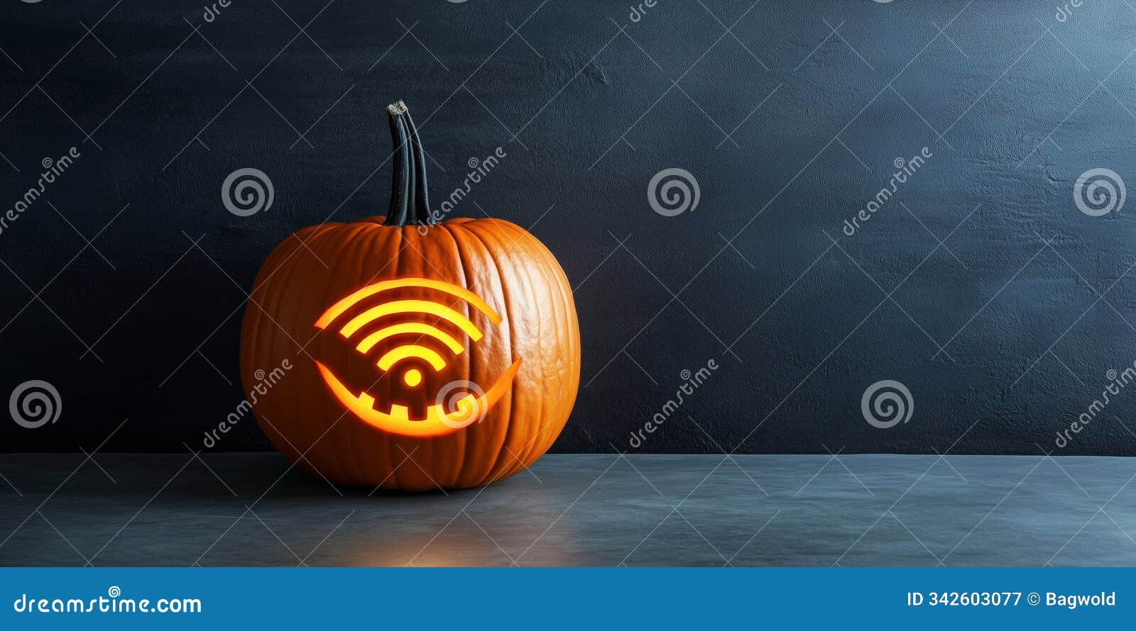 pumpkin carved with glowing wifi  for a modern halloween decoration