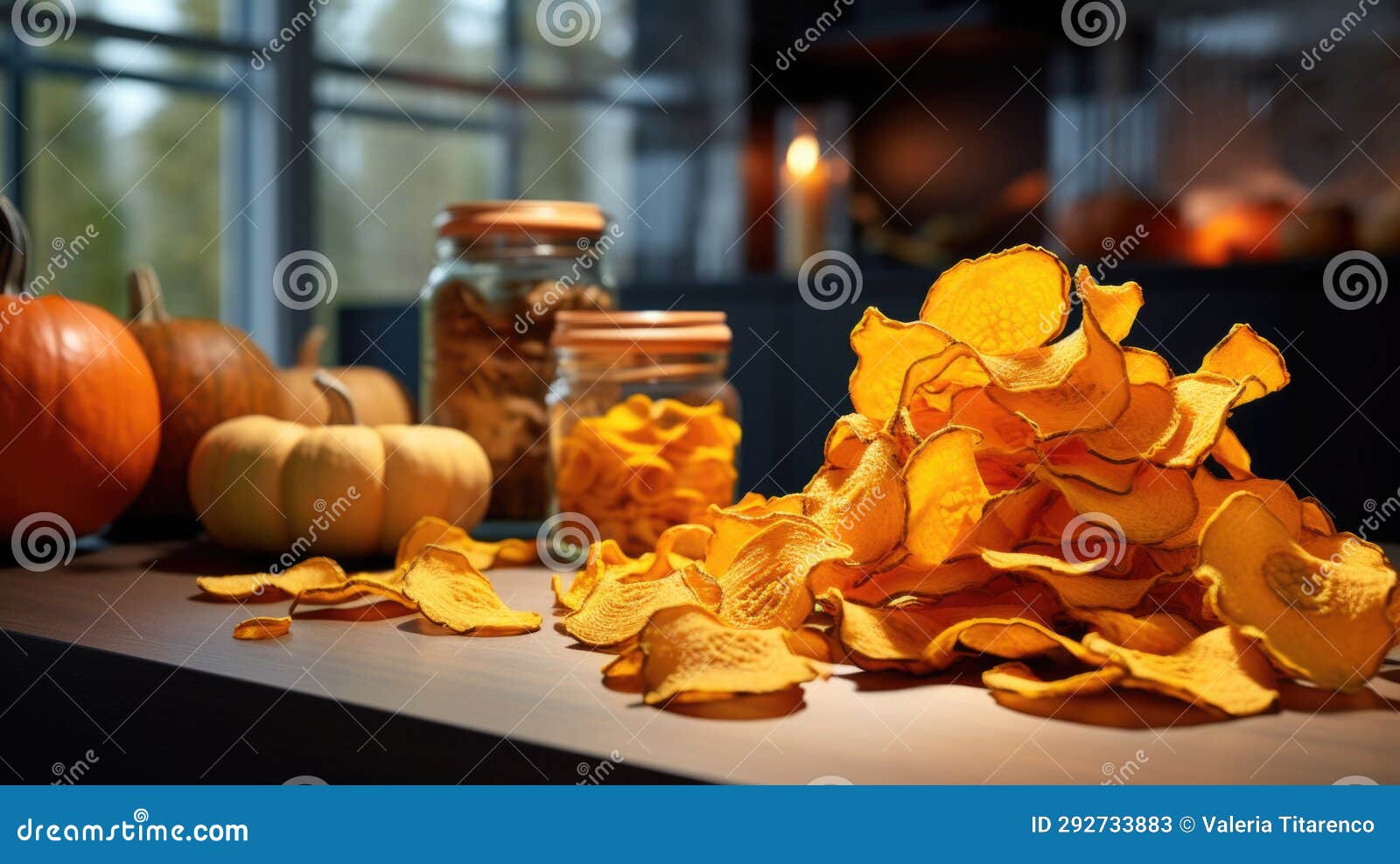 Pumpkin Chips in a Rustic Kitchen Setting. Stock Image Image of