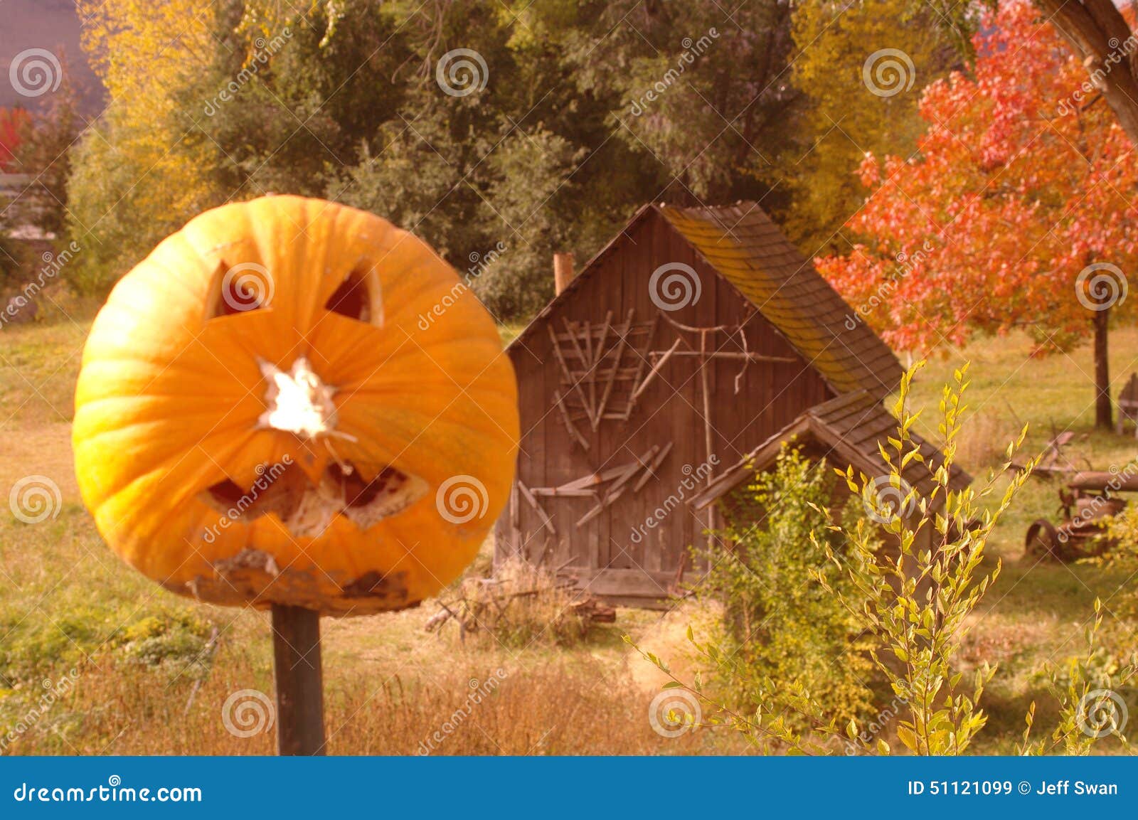 Pumpkin and haunted house stock image. Image of wood 