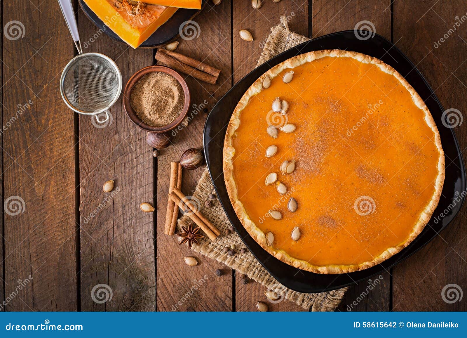 Pumpkin Pie with Cinnamon and Nutmeg Stock Photo Image of portion