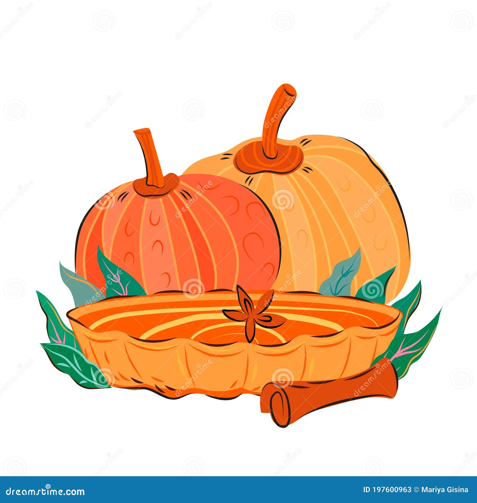 Pumpkin Pie with Pumpkins for Thanksgiving or Halloween Holidays, Flat ...