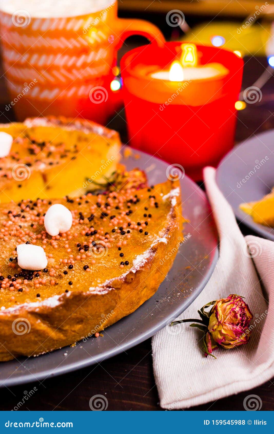 Pumpkin Pie Traditional Thanksgiving Tasty Tart. Autumnal Food Background With Hand Made Baked ...