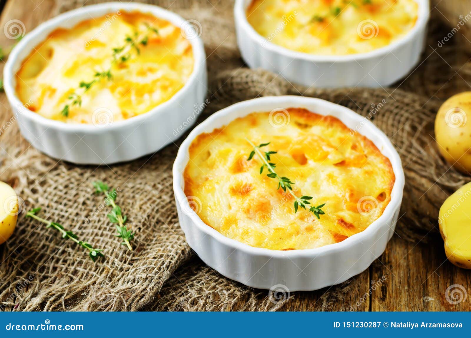 Pumpkin Potato Gratin with Fresh Thyme Leaves Stock Image Image of