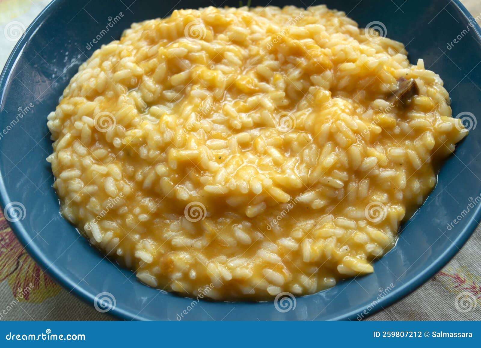 Pumpkin risotto with bacon stock photo. Image of cheese 259807212