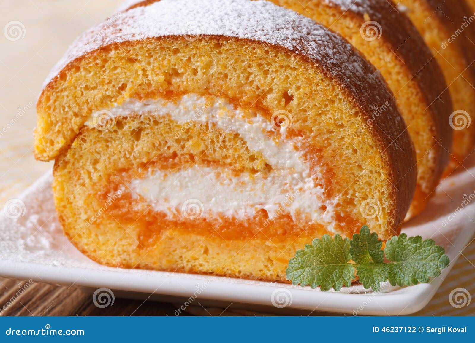 Pumpkin Roll with Cream Cheese and Jam. Macro Stock Photo Image of