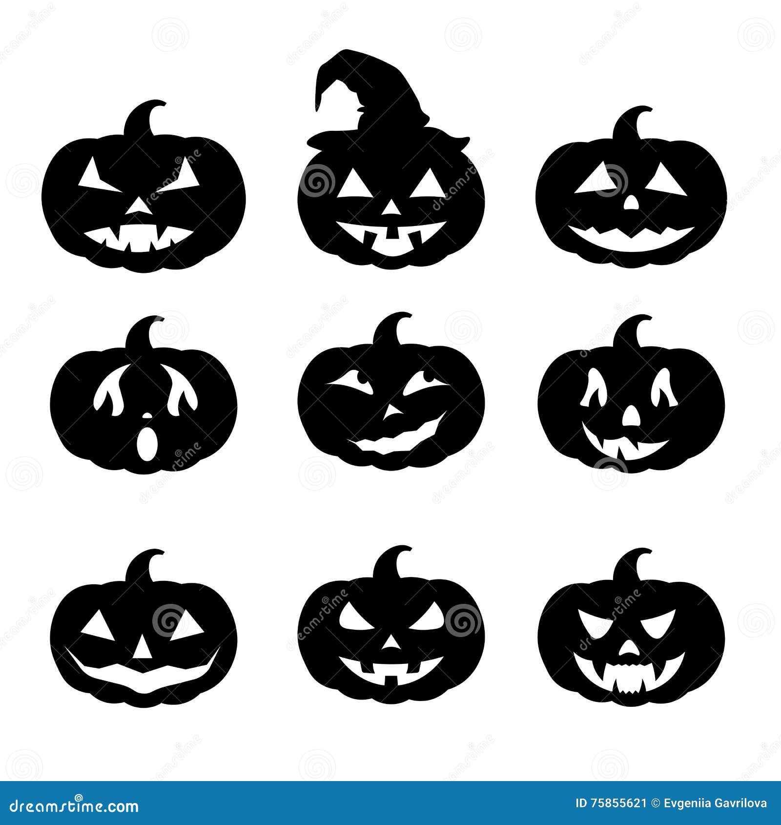 Pumpkin Silhouettes Set , Happy Halloween Stock Vector - Illustration ...