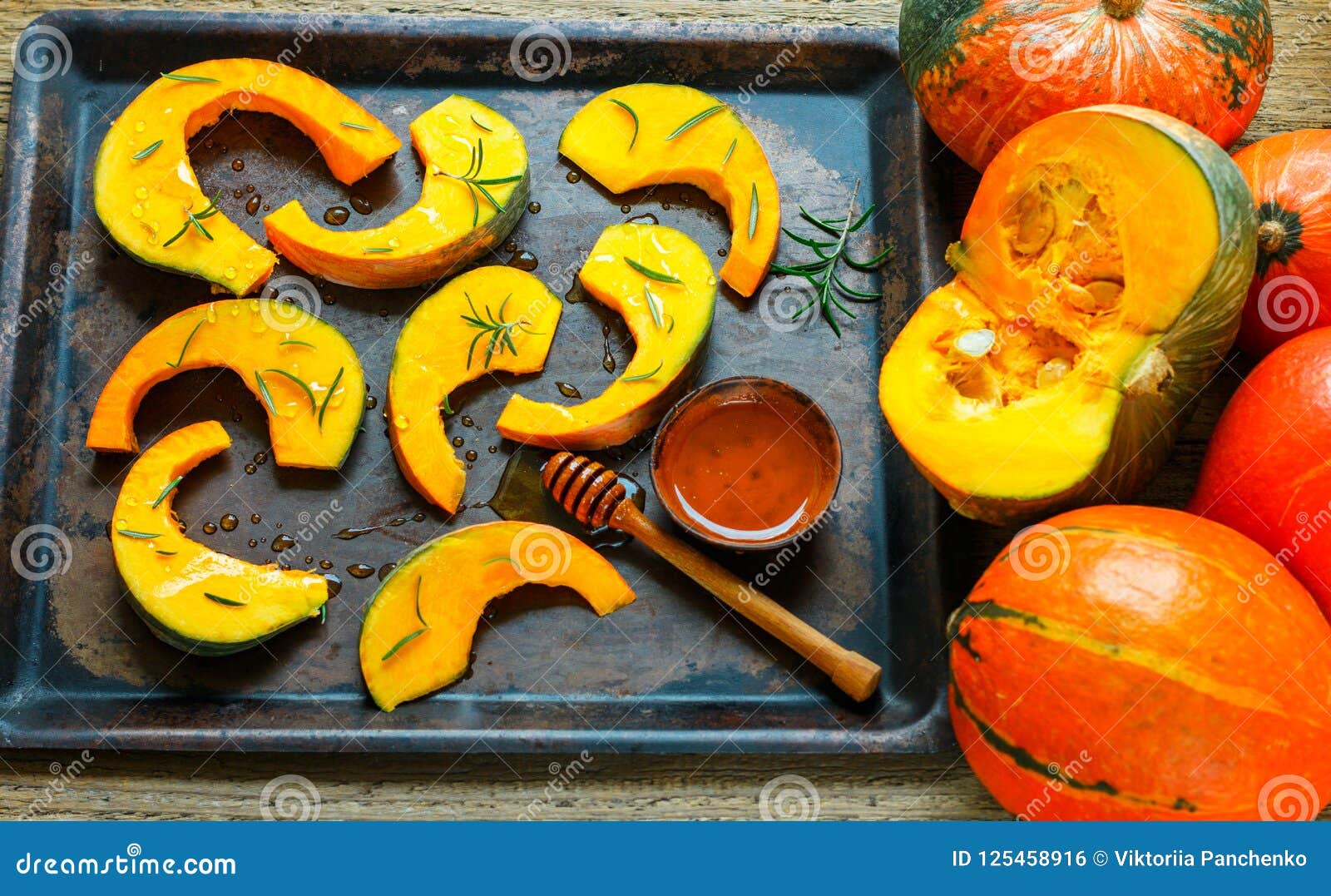 Pumpkin Slices for Baking with Rosemary and Honey Stock Photo - Image ...