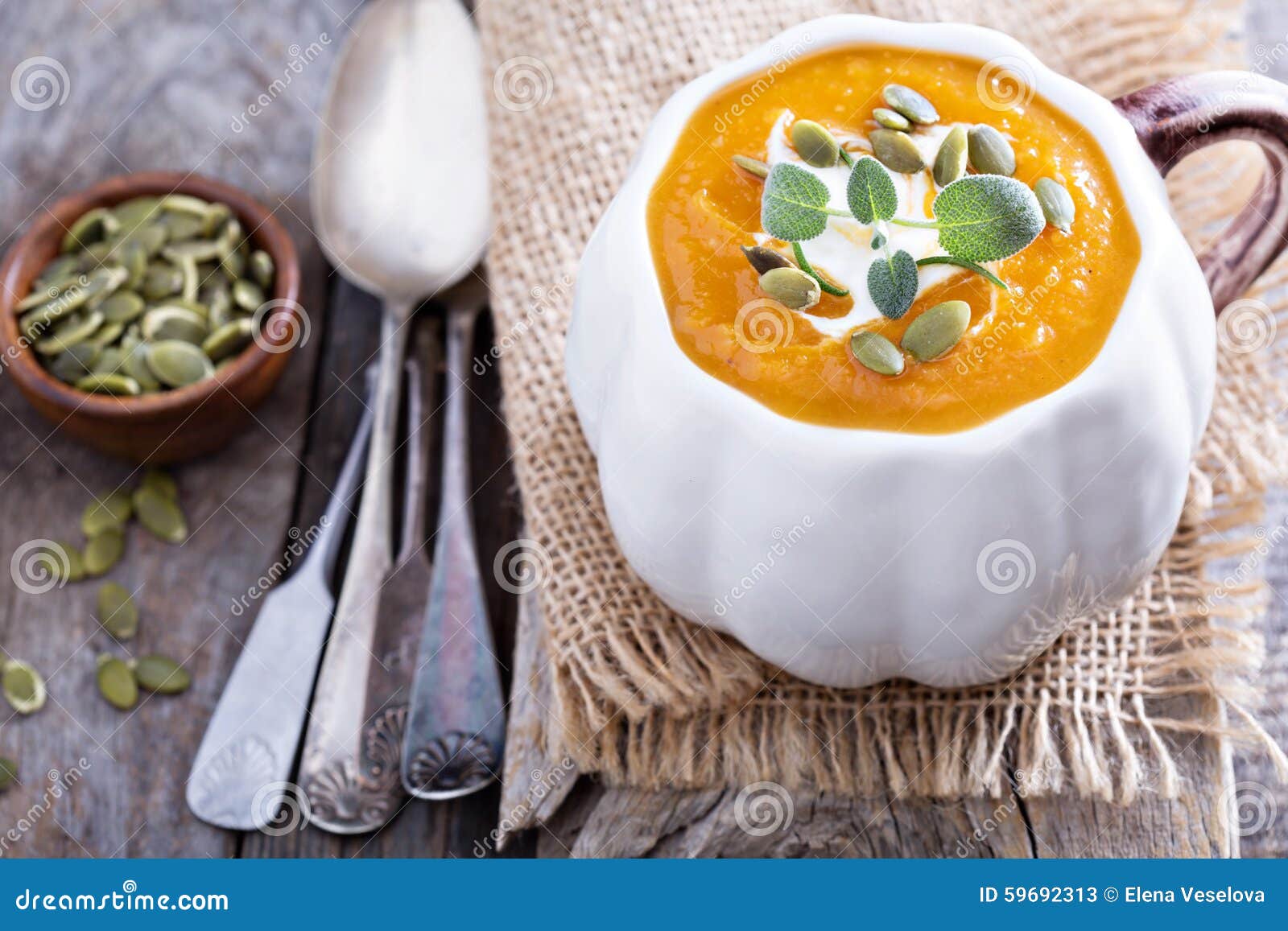 Pumpkin Soup with Cream, Herbs and Seeds Stock Image Image of lunch, gourmet 59692313