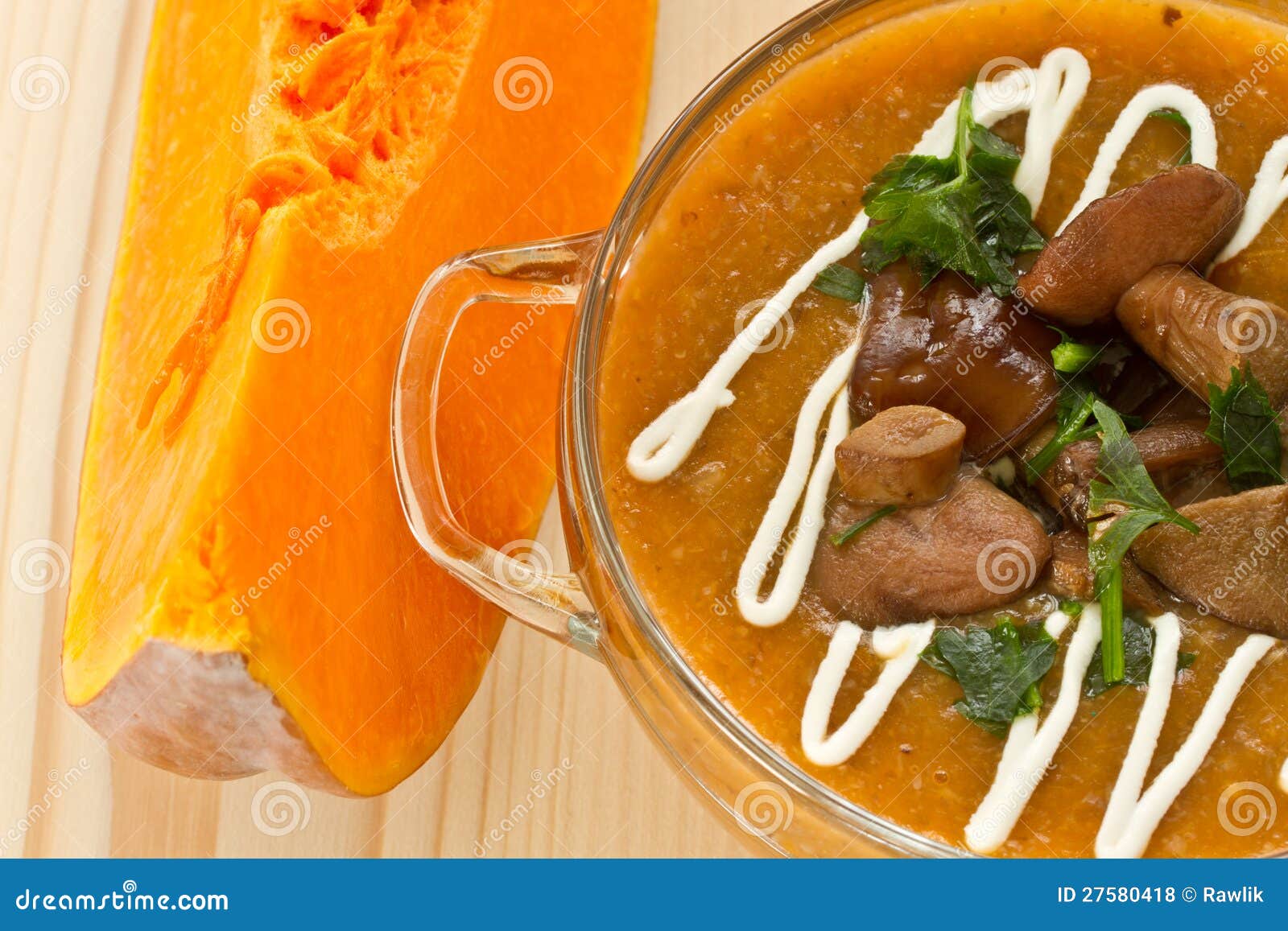 Pumpkin Soup with Mushrooms Stock Photo Image of greens, autumn 27580418