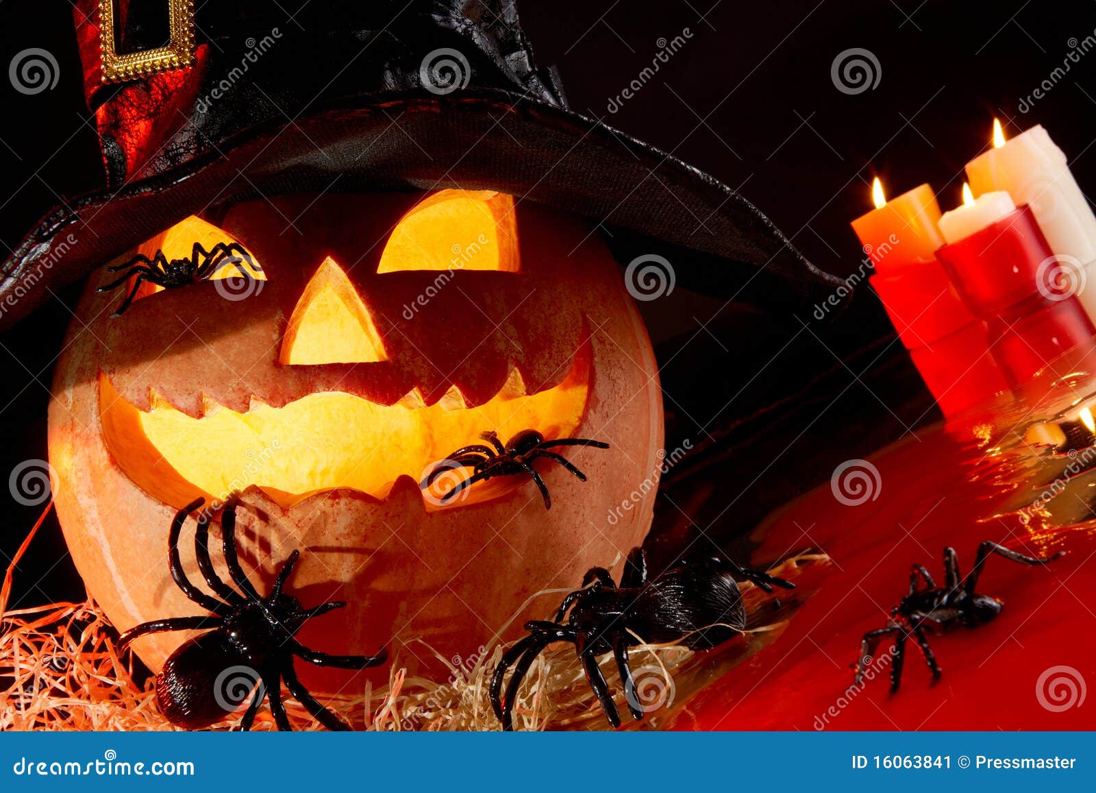 Pumpkin and spiders stock image. Image of evil, fearful - 16063841
