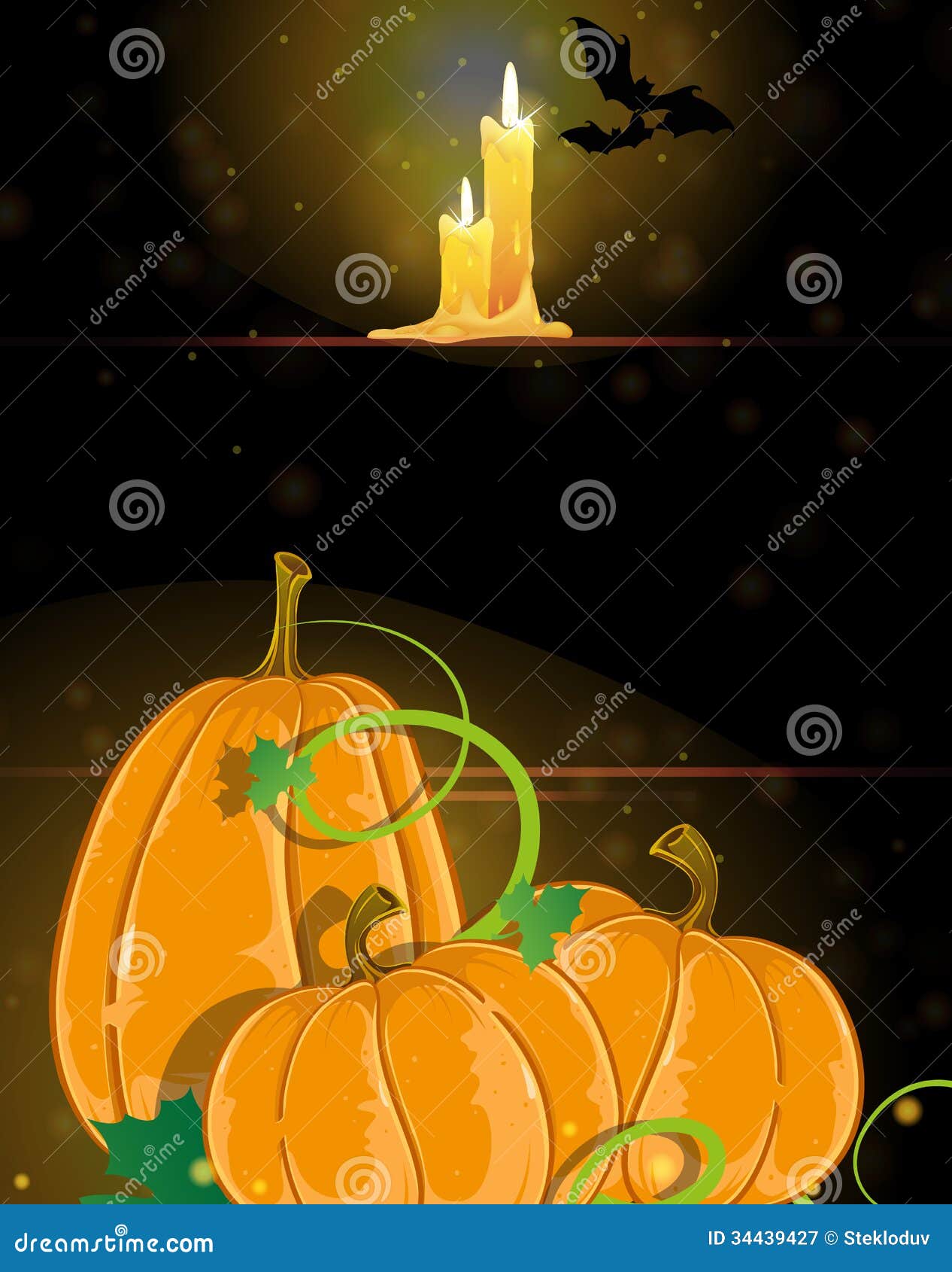 Pumpkins and Burning Candles Stock Vector - Illustration of glow, fall ...