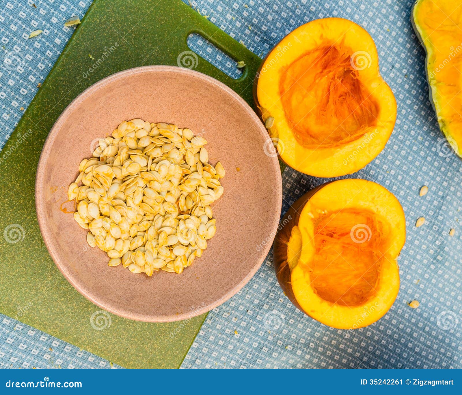 Pumpkins Cut in Half To Extract the Seeds Stock Image Image of home