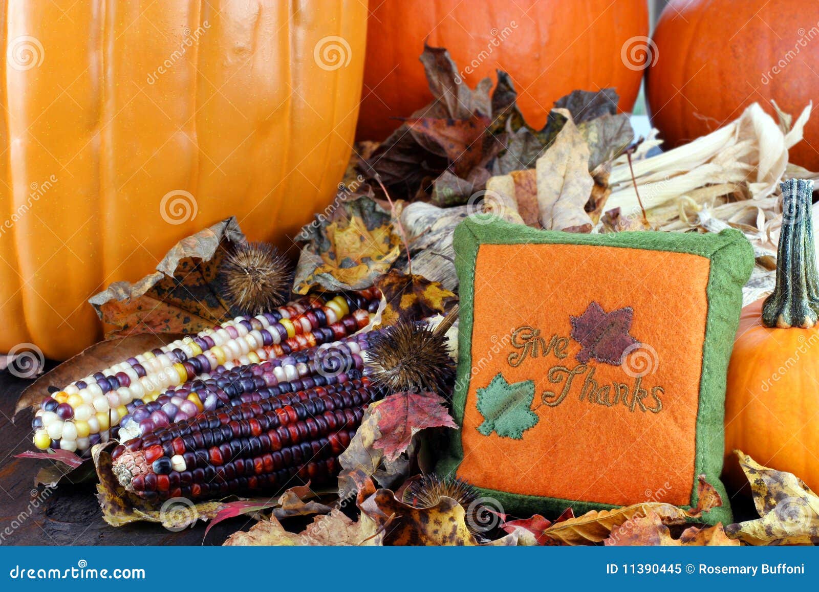Pumpkins, Leaves and Indian Corn Stock Image - Image of pumpkin, indian ...