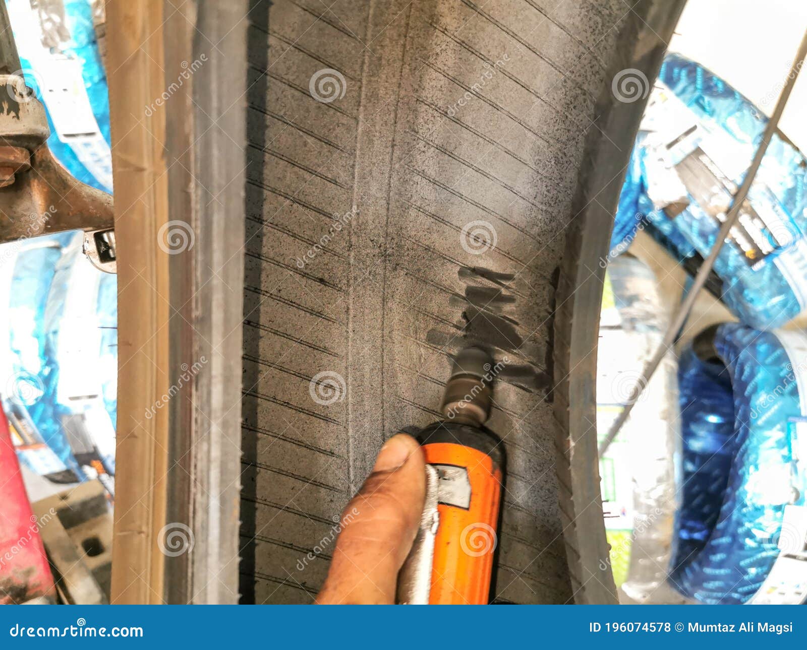 A Puncture Car Tire Being Repair from Inside of it Stock Photo Image