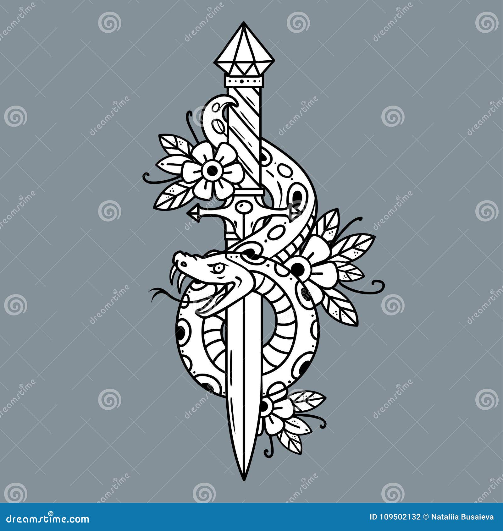 Tatuagem Vetorial De Adaga Com Cobra Ilustração do Vetor - Ilustração de  punho, tatuagem: 109502132, image size:1600x1690