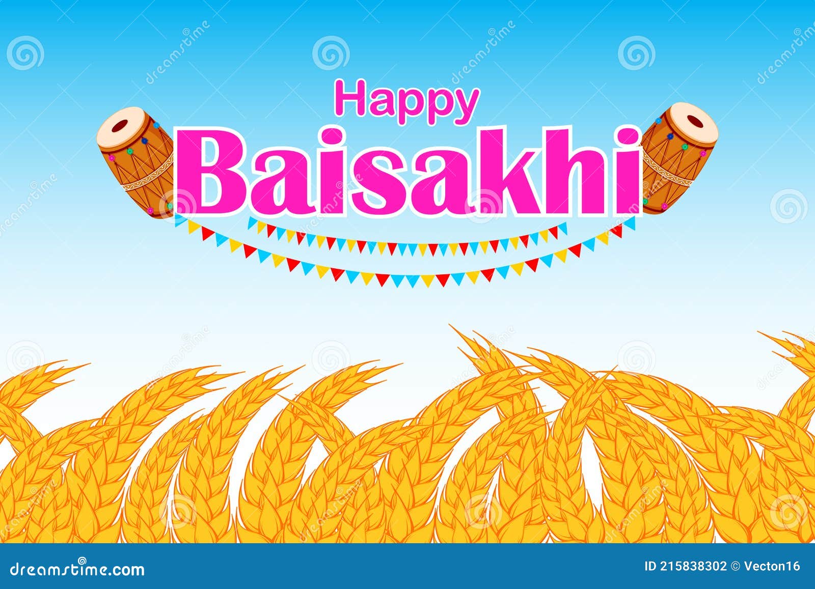 Punjabi New Year Greeting Background for Happy Baisakhi Celebrated in Punjab, India Stock Vector