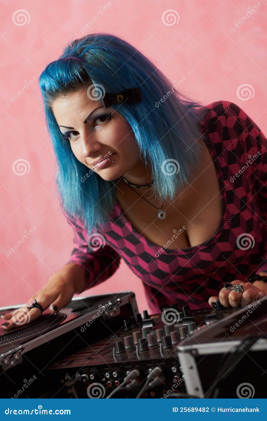 Punk Girl DJ With Dyed Blue Hair Stock Photography - Image ...