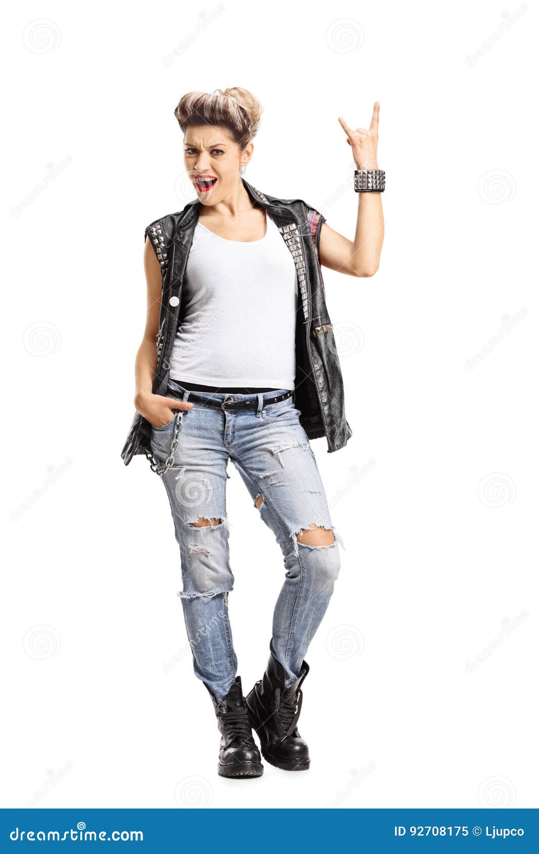 Punk Girl Making A Rock Hand Gesture Stock Image - Image of confidence ...