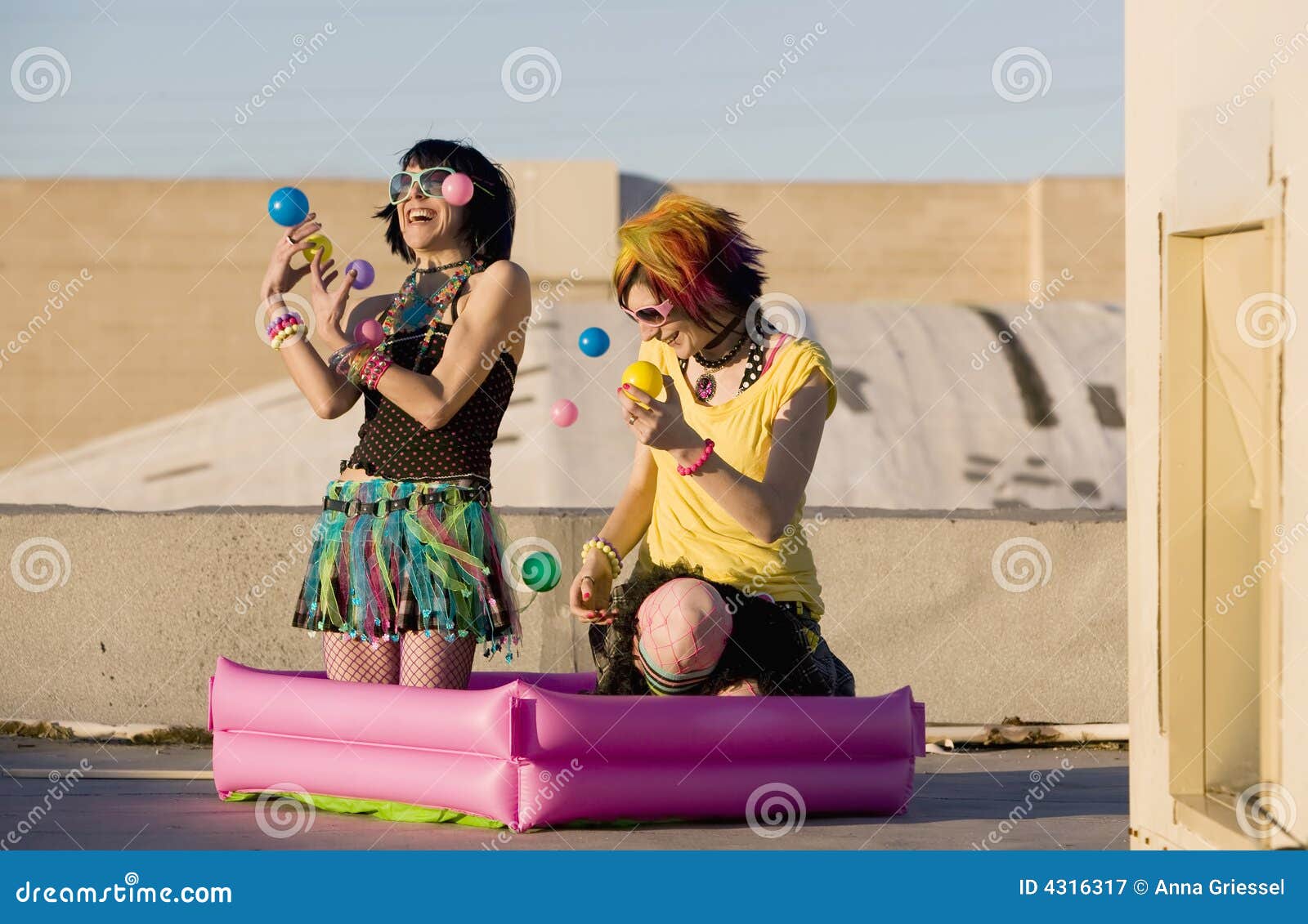 Punk Girls Juggling Plastic Balls Stock Image Image of fashion