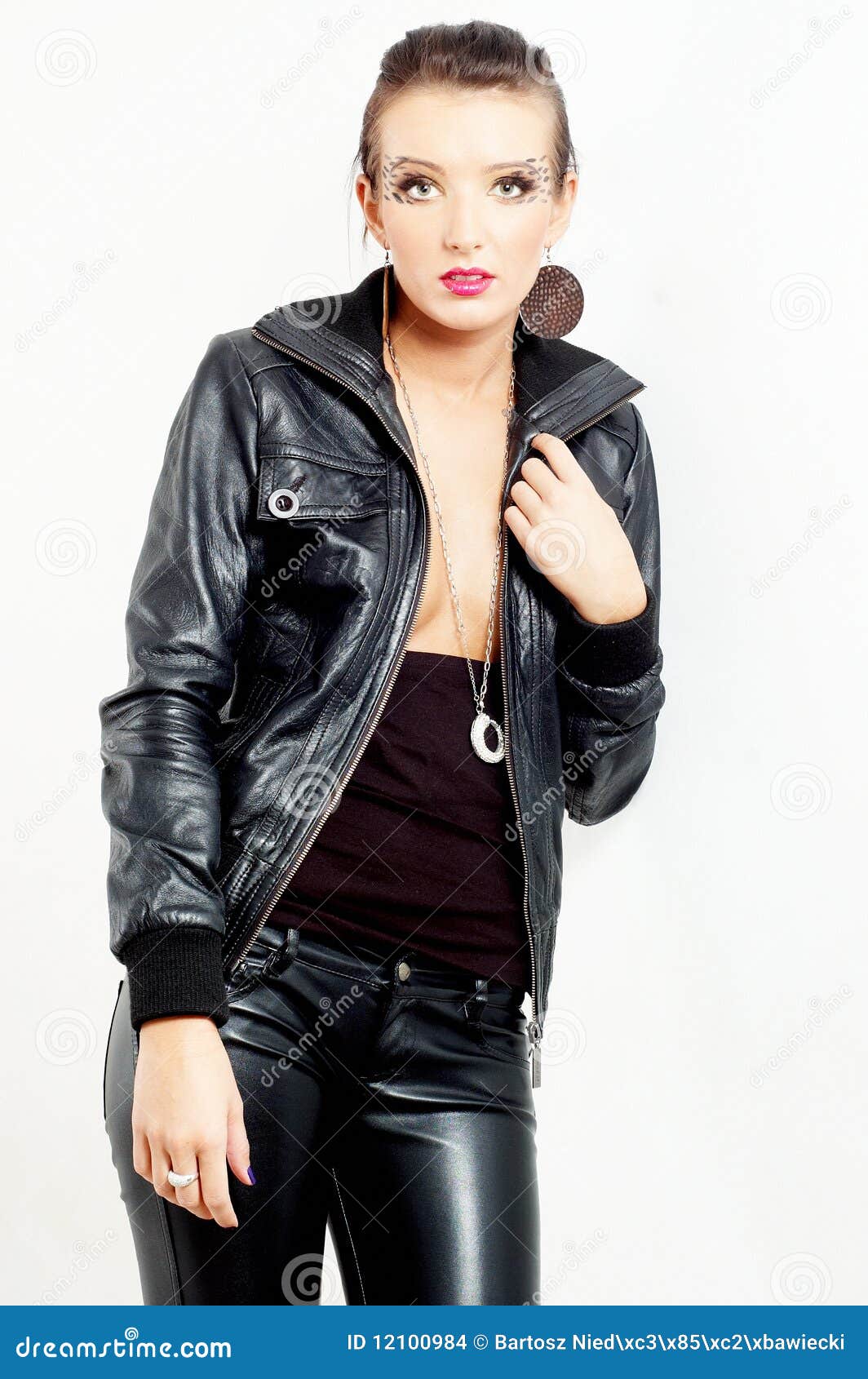 Punk Rock Fashion Girl Standing Near The Wall Stock Photo 