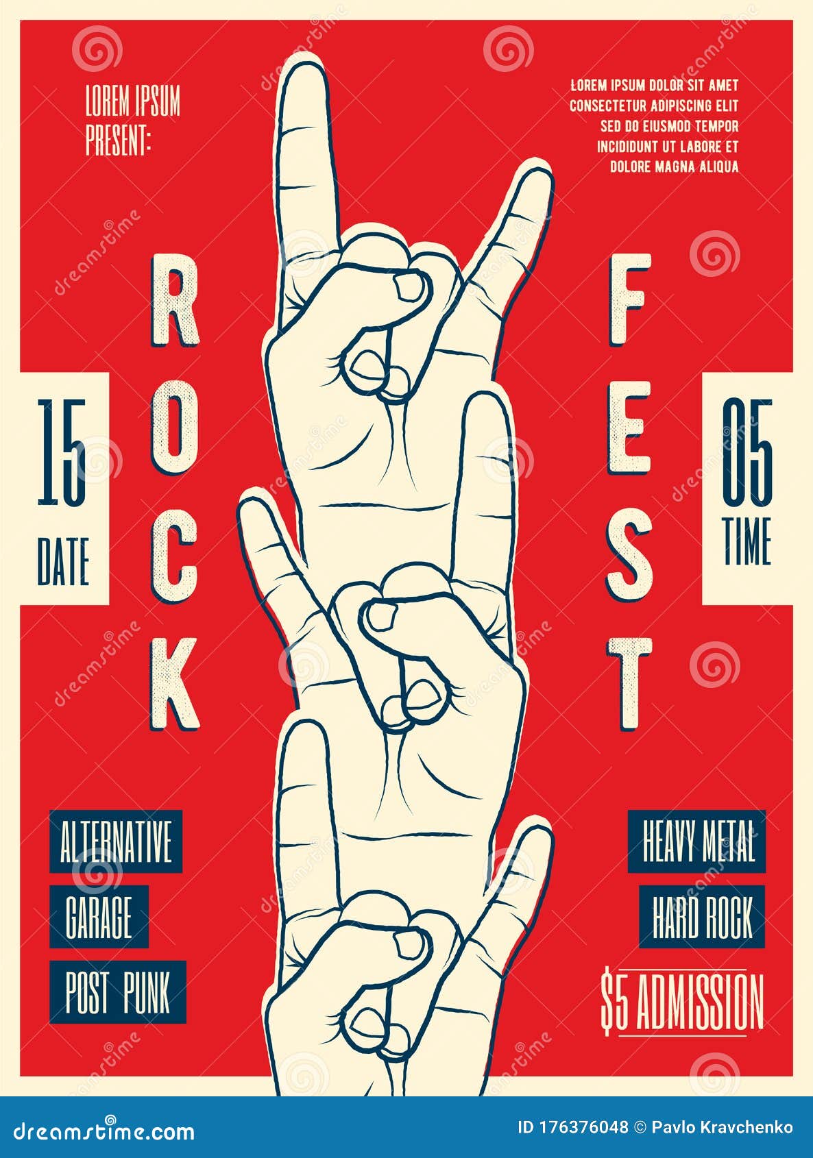 Punk Rock Party Flyer Poster. Vintage Styled Vector Illustration Stock