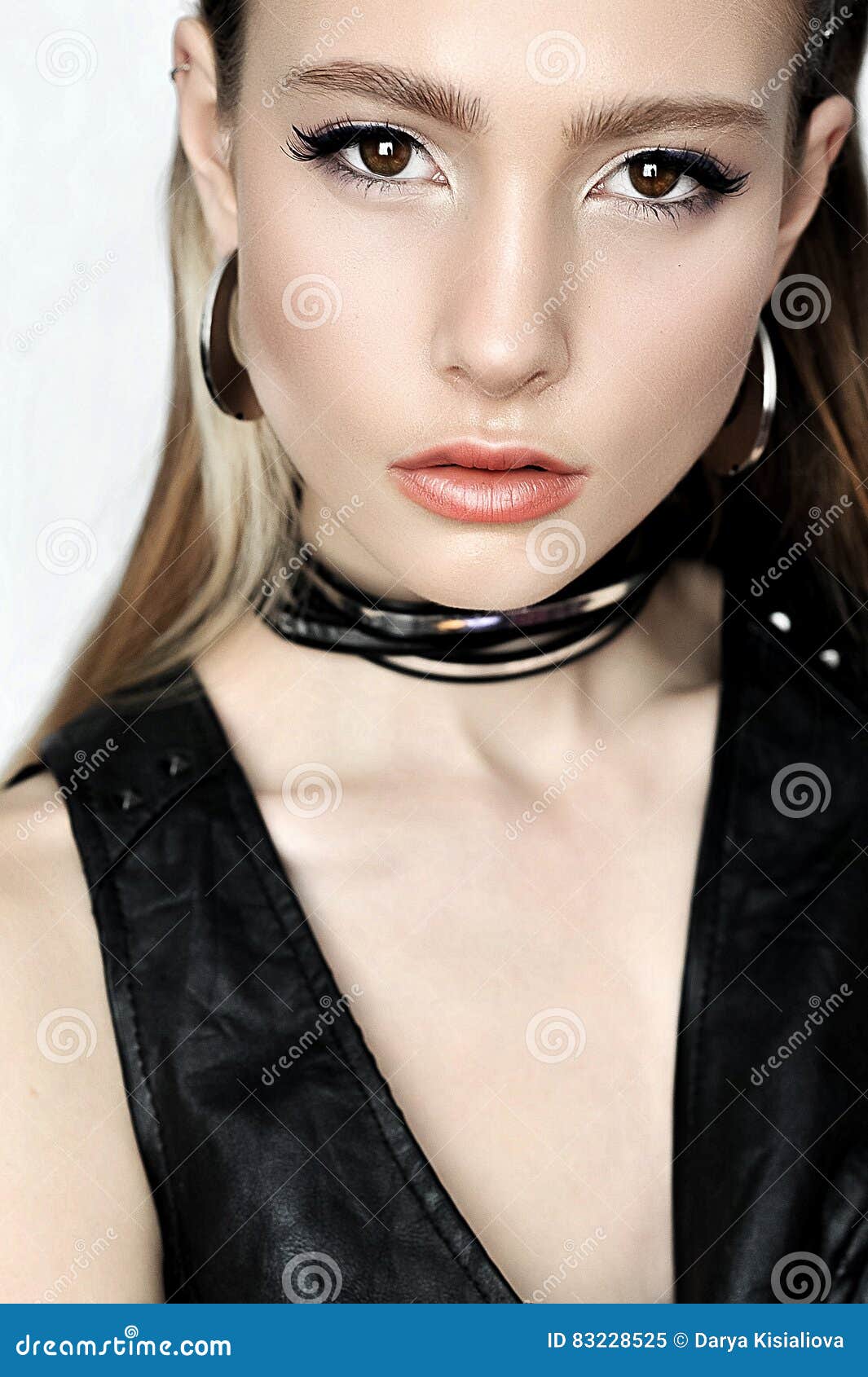 Punk Rock Style Fashion Woman Model Face With Glamour Makeup