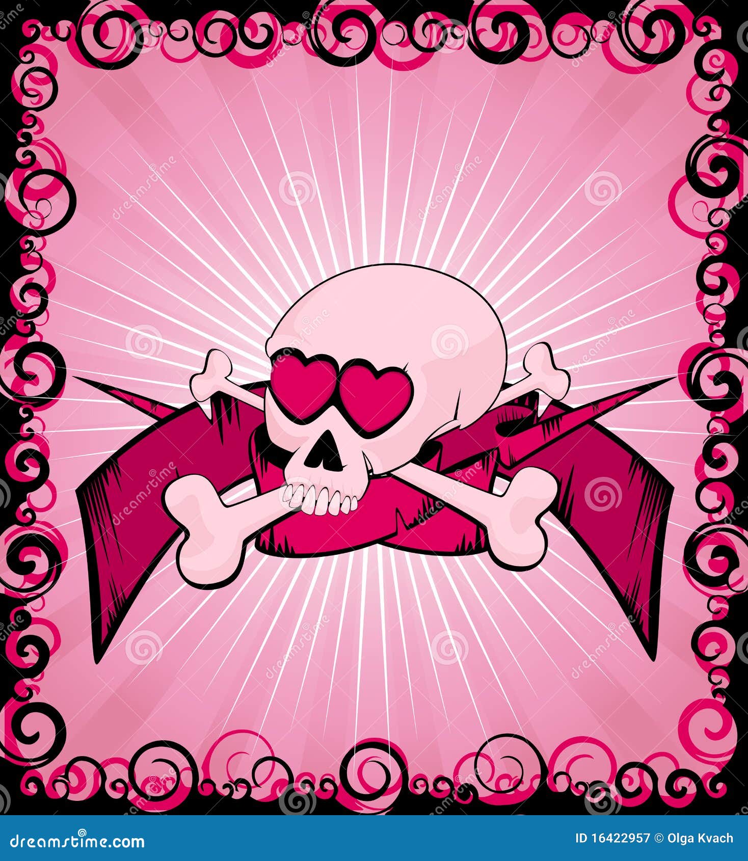 Punk Skull on a Pink Background Stock Vector Illustration of style, heart 16422957