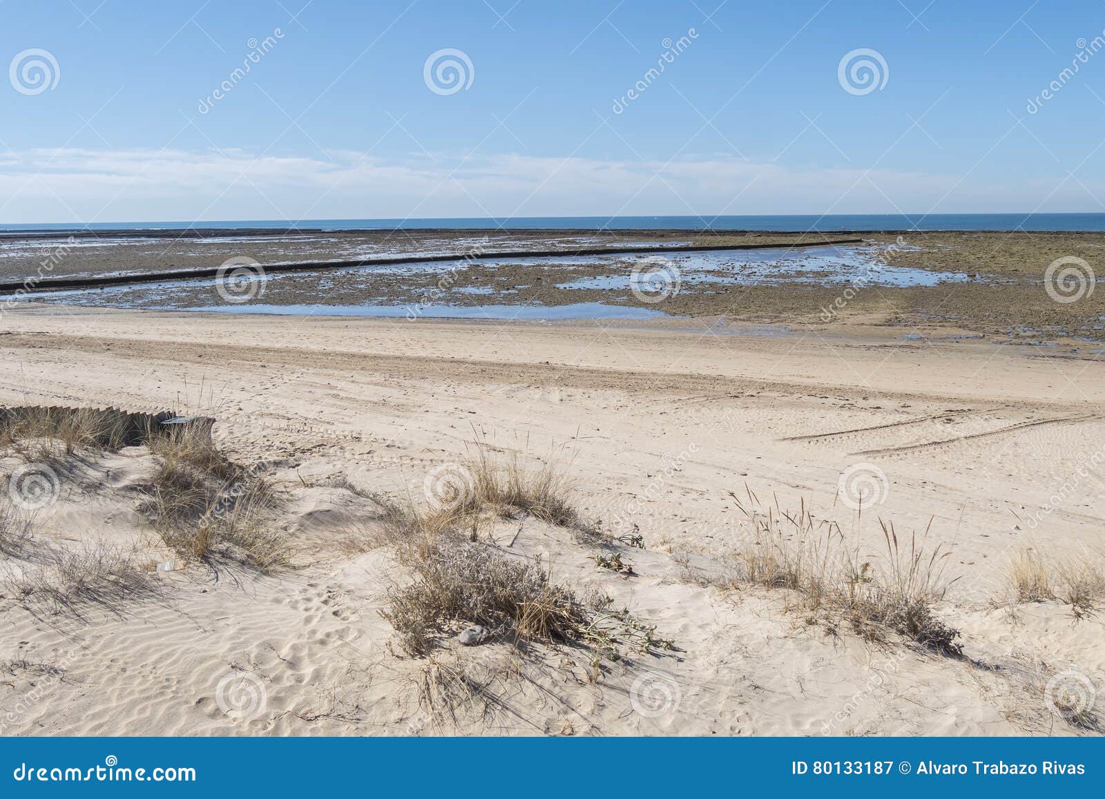 punta candor beach, rota, cadiz, spain. fishing weir, fish weir, fishgarth or kiddle