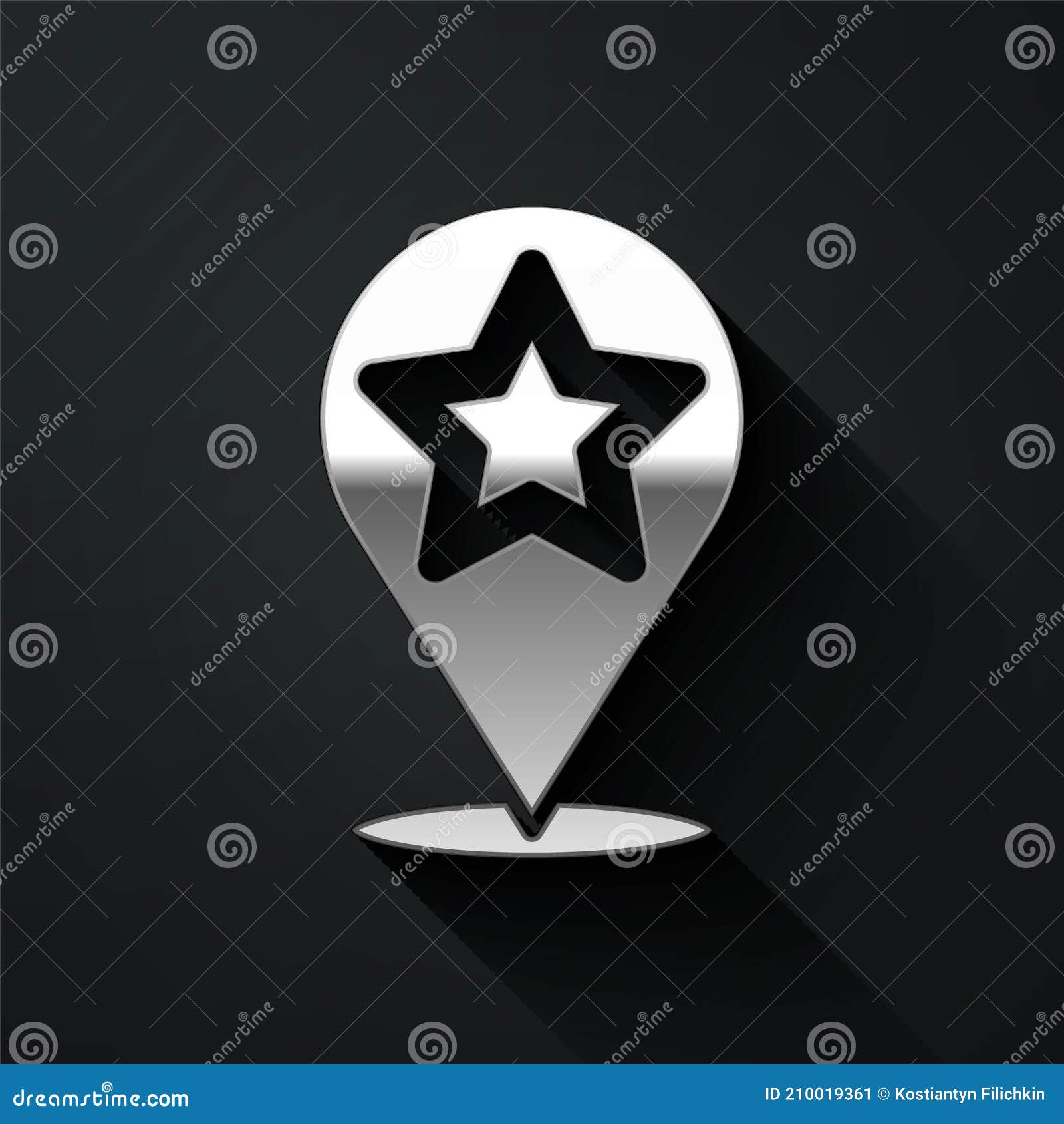 Puntero De Mapa De Plata Con Icono De Estrella Aislado En Fondo Negro Icono De Mapa De Pin