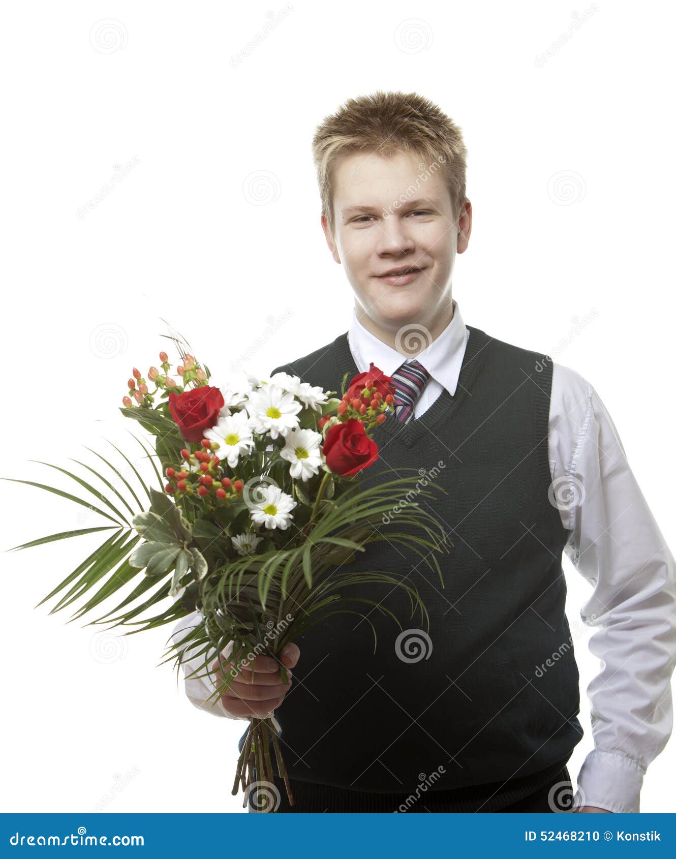 The Pupil of the Senior Classes in a School Uniform with a Bouquet of