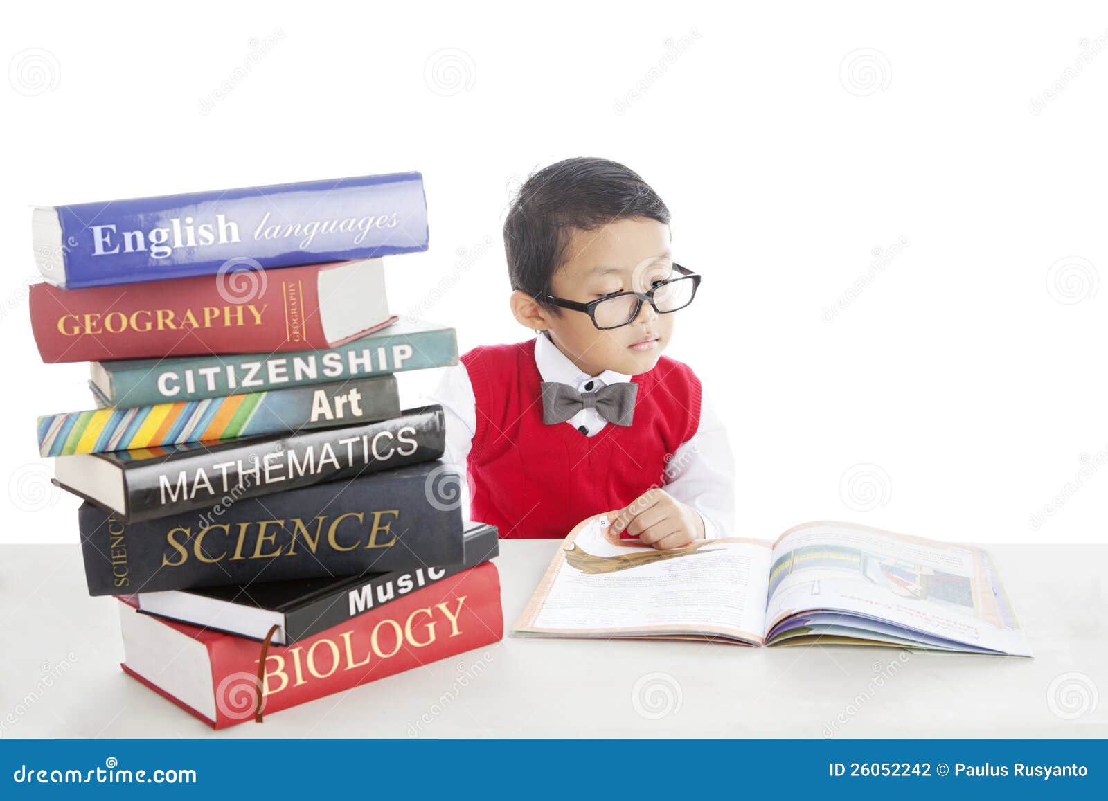 Pupil Studying By Reading Books Stock Photography - Image ...