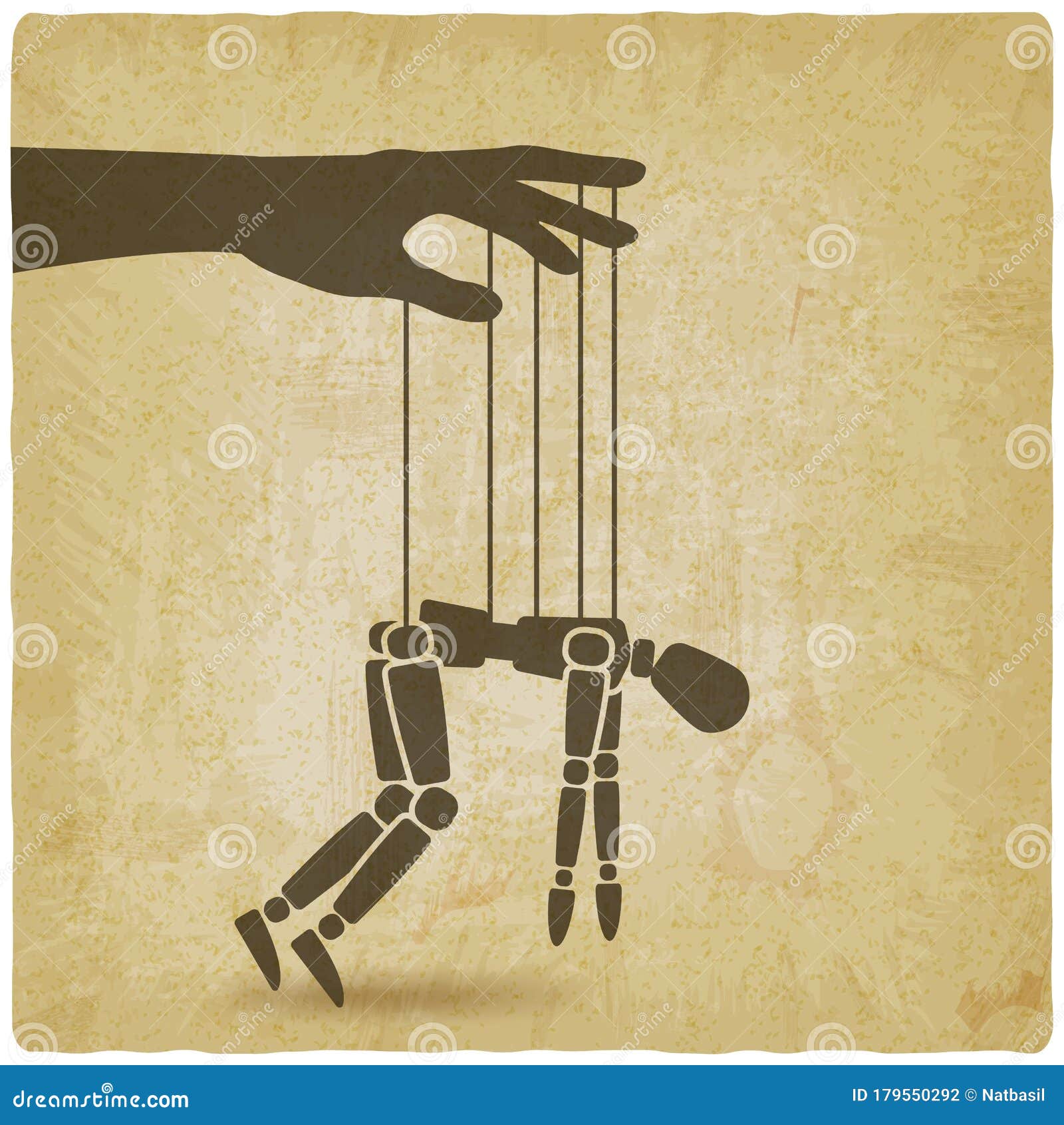 Puppet marionette on ropes on vintage background. Chronic fatigue syndrome concept
