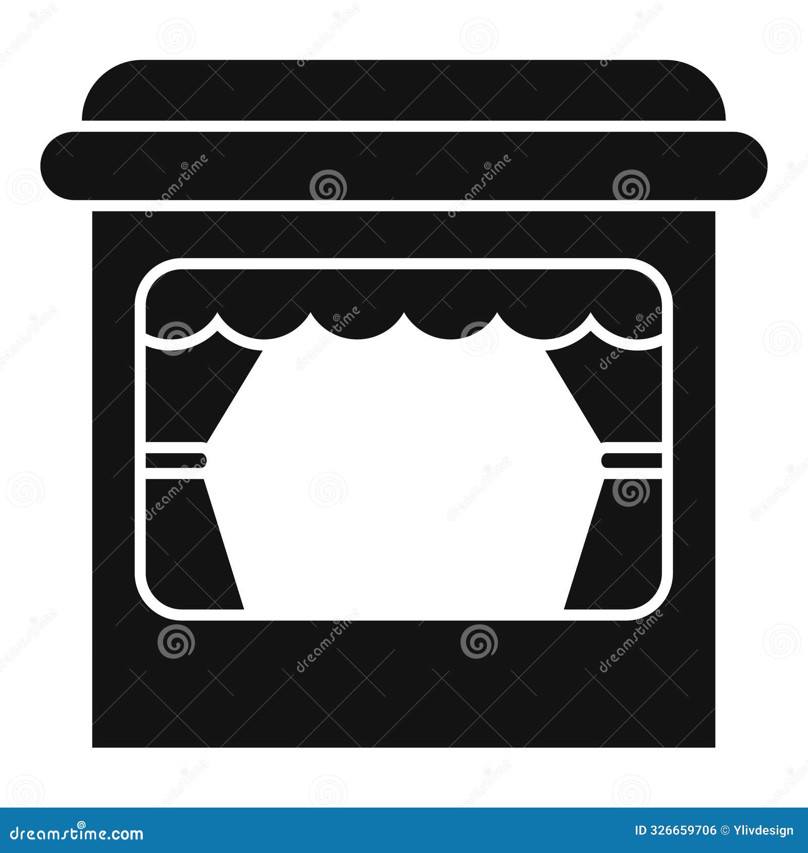 Puppet show stage with closed curtains in simple style stock
